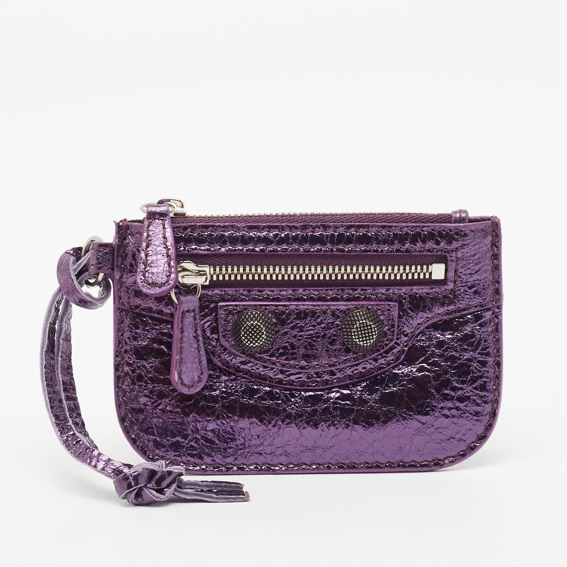 Balenciaga Le Cagole Metallic Purple Leather Coin Purse