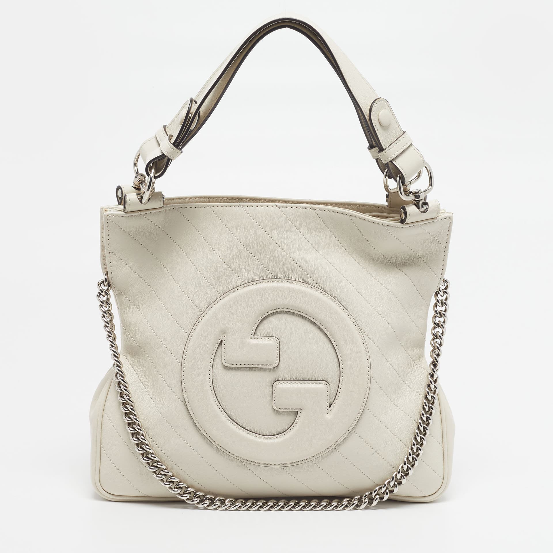 Gucci Blondie White Diagonal Quilt Leather Tote