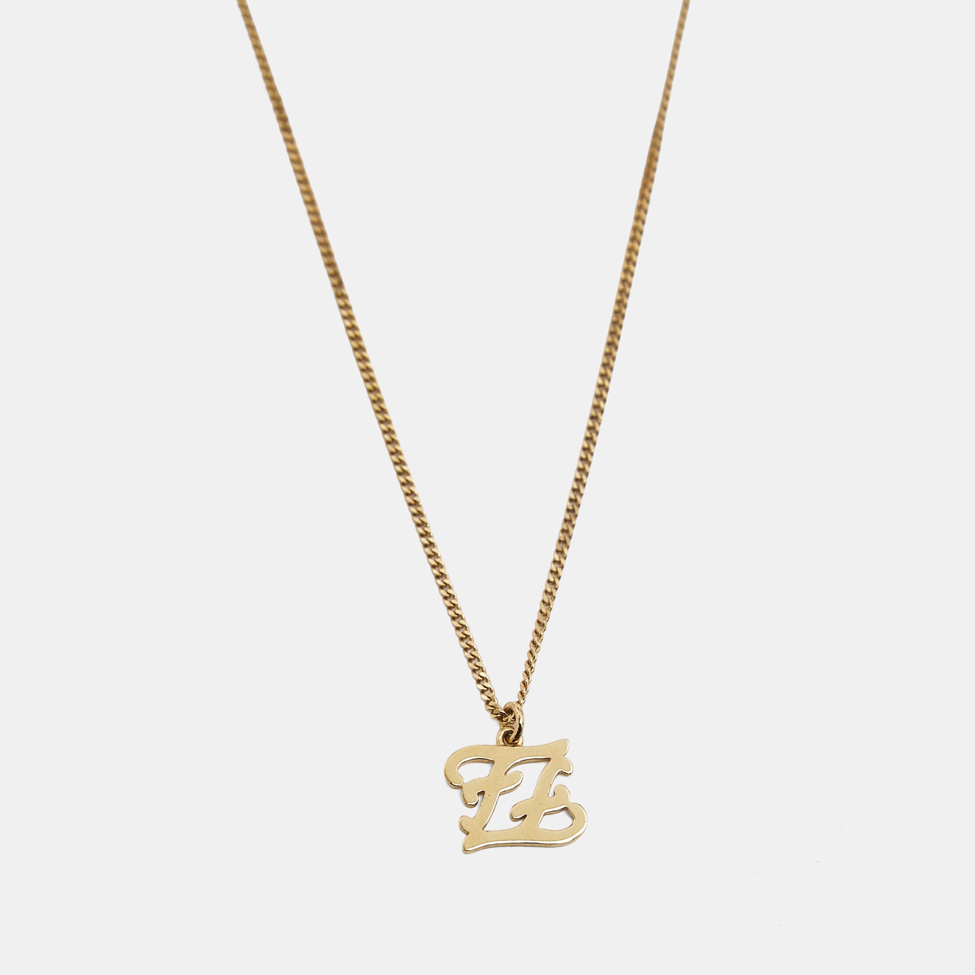 Fendi Karligraphy Gold Tone Pendant Necklace