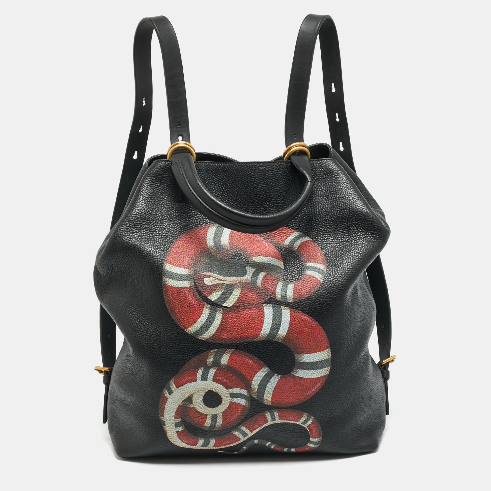 Gucci Kingsnake Black/Red Leather Backpack