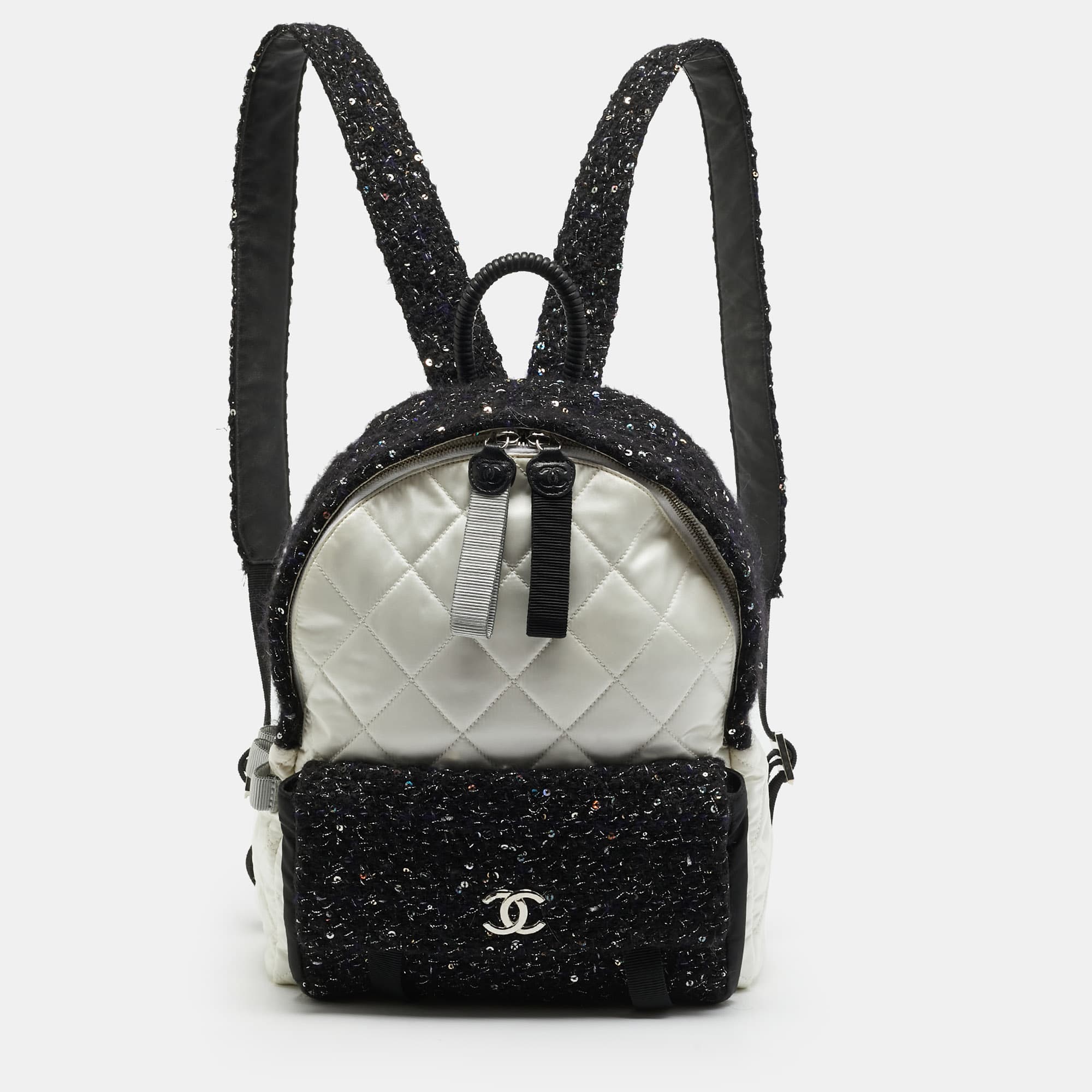 Chanel Astronaut Essentials Black/White Quilted Satin and Tweed Backpack