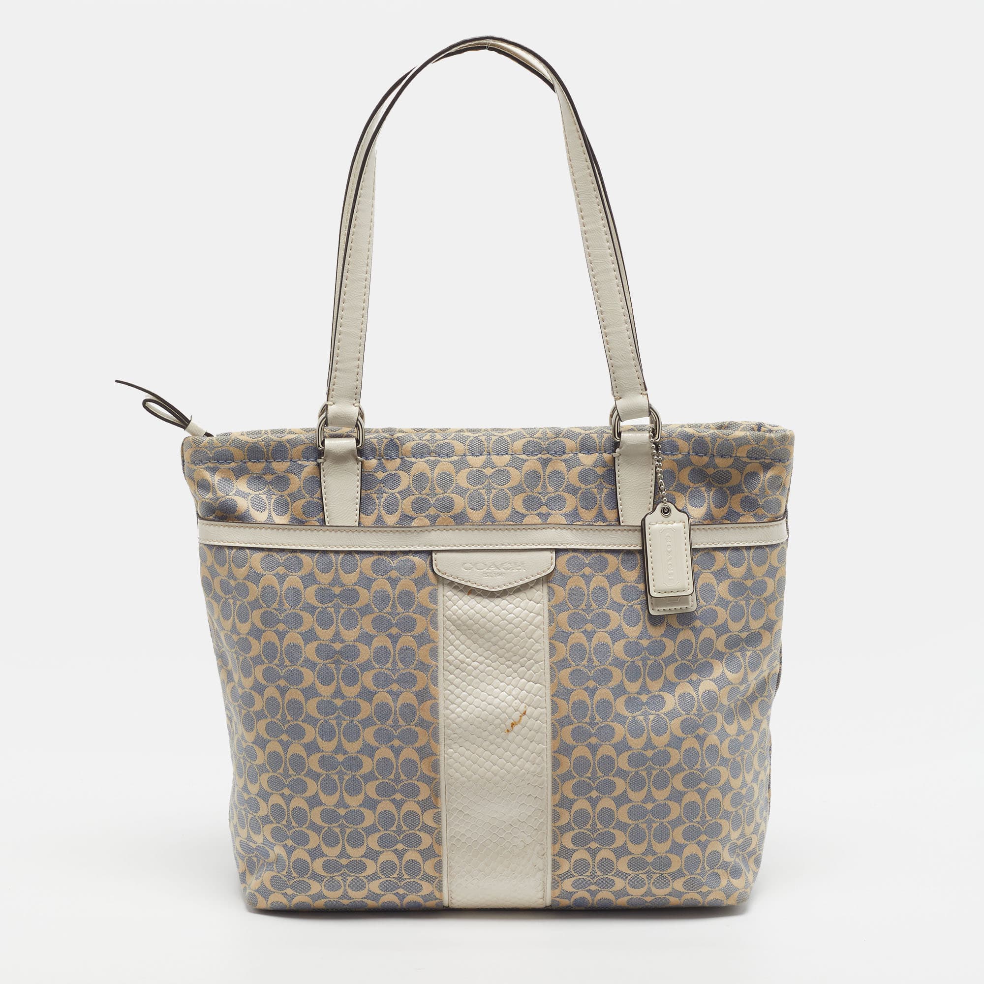 Coach Beige/Blue Signature Canvas and Leather Baby Diaper Tote