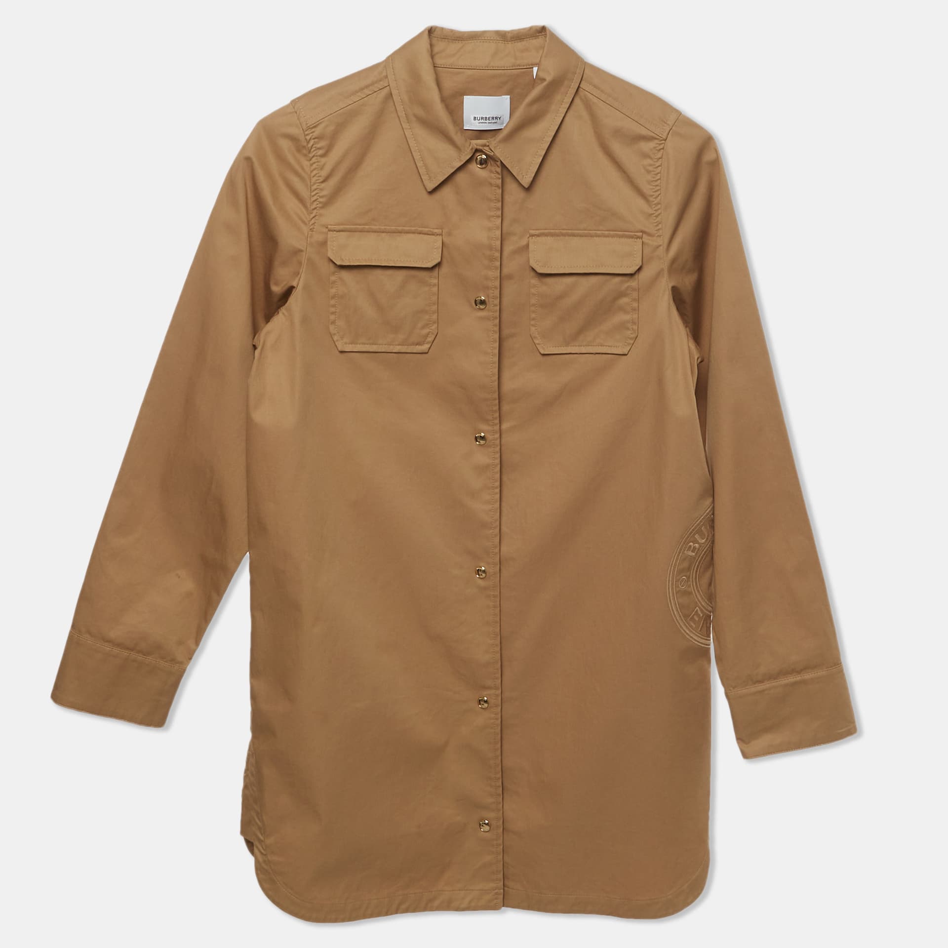 Burberry Kids Beige Logo Embroidered Cotton Shirt Dress 12 Yrs