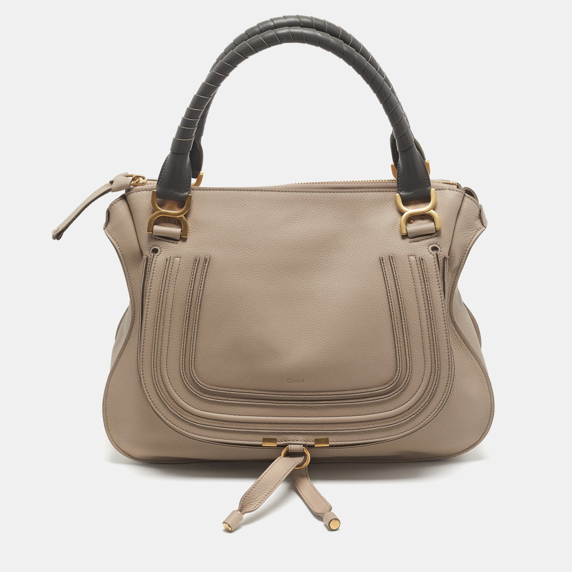 Chloe Marcie Double Carry Large Beige/Grey Leather Shoulder Bag