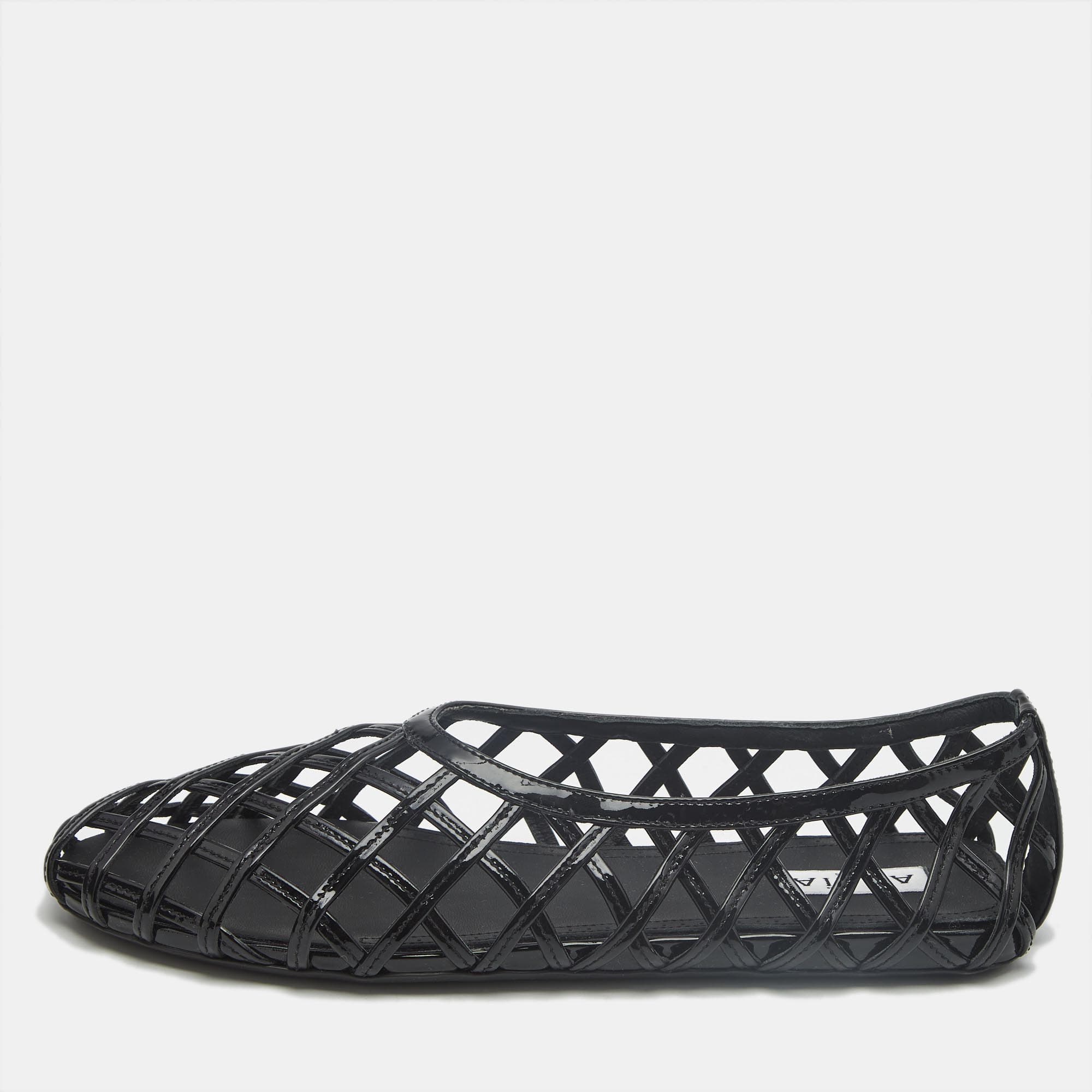 Alaia Size 40 Black Patent Leather Cage Ballet Flats