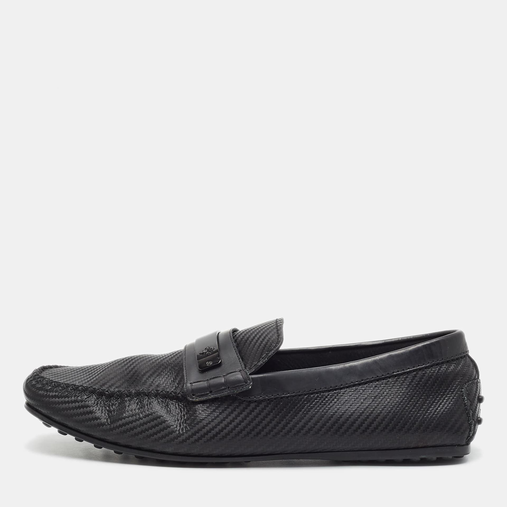 Tod's For Ferrari Size 44 Black Leather and Synthetic Driver Loafers
