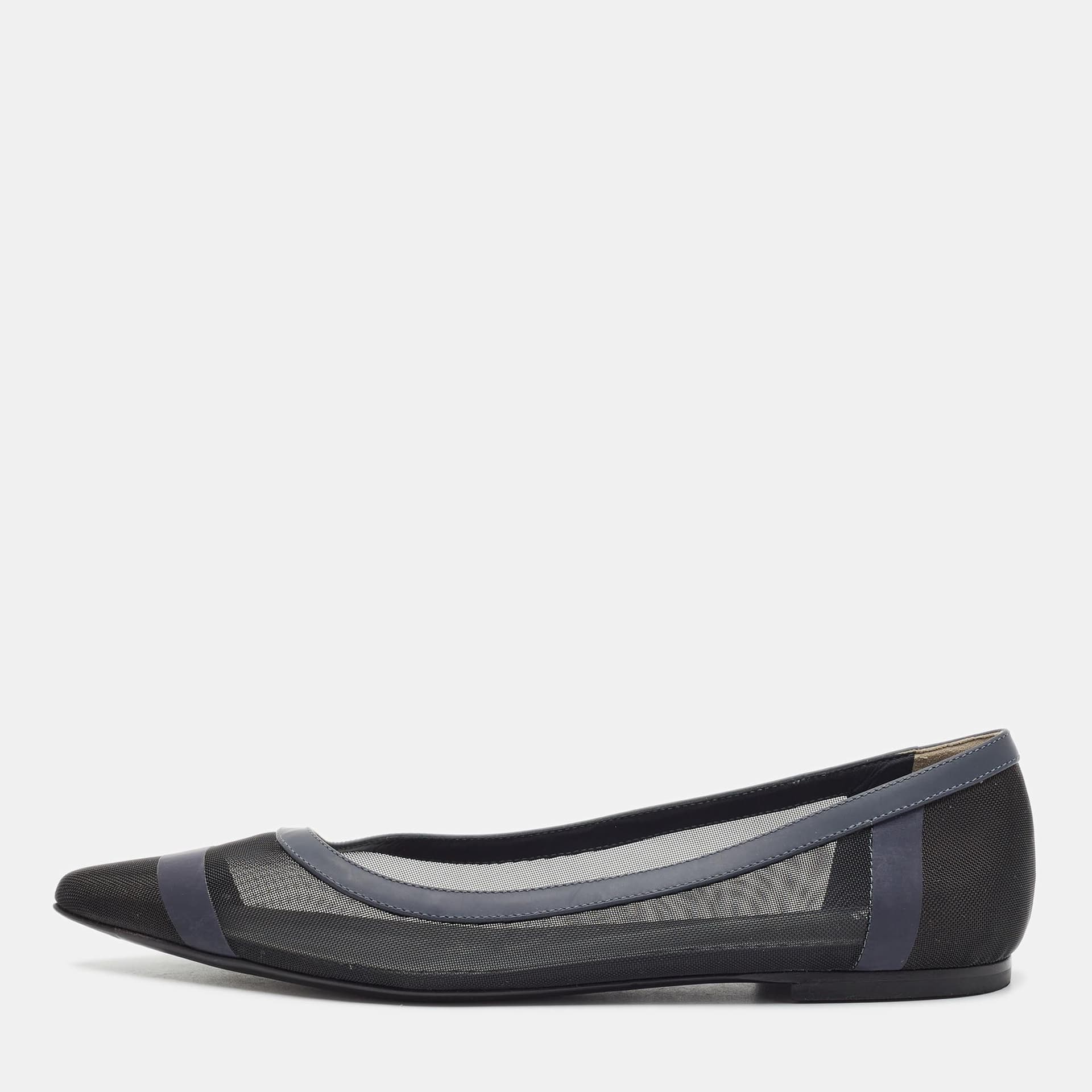 Fendi Colibri Size 40 Navy Blue/Black Net and Synthetic Leather Ballet Flats