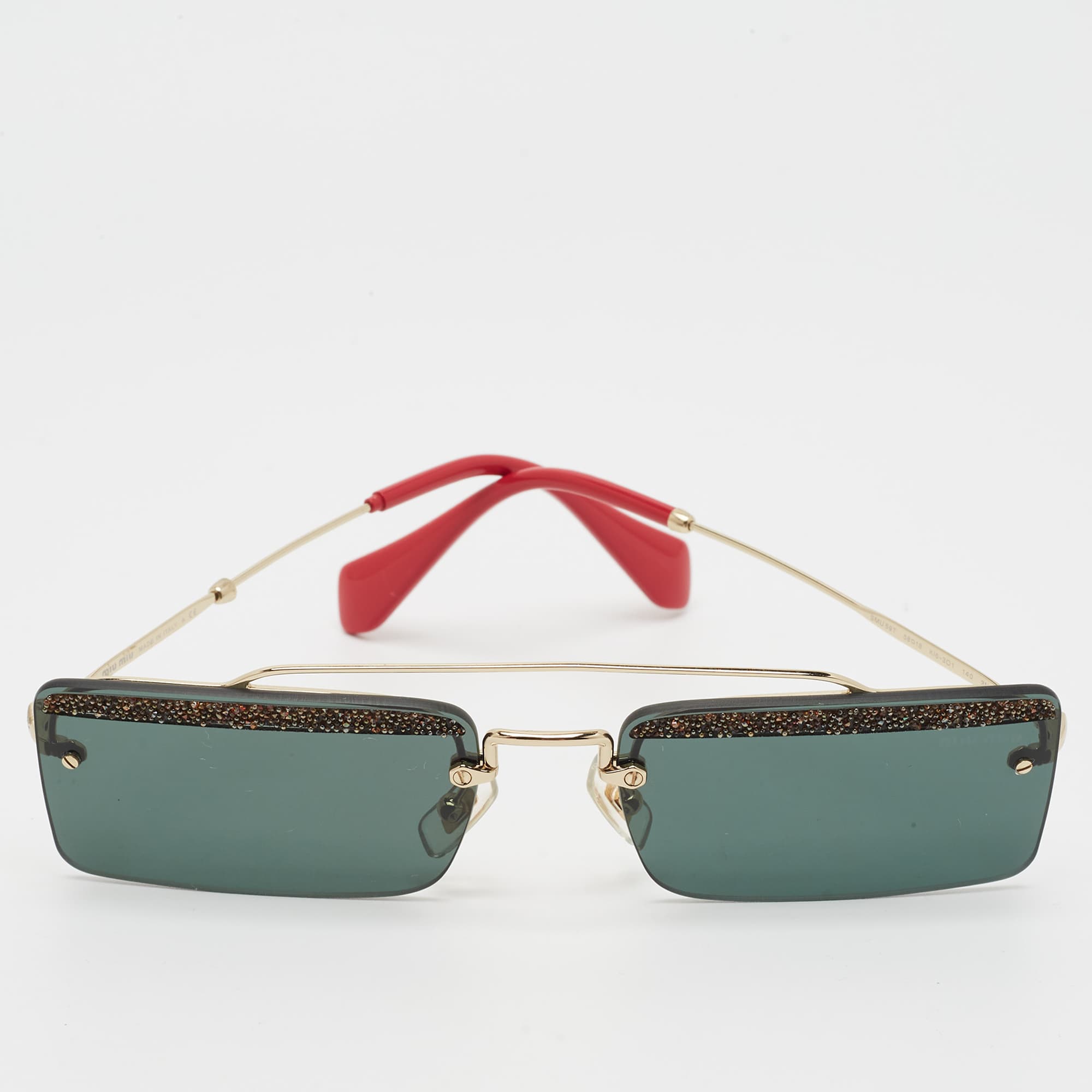 Miu Miu Black/Gold Tone SMU59T Rimless Rectangle Sunglasses