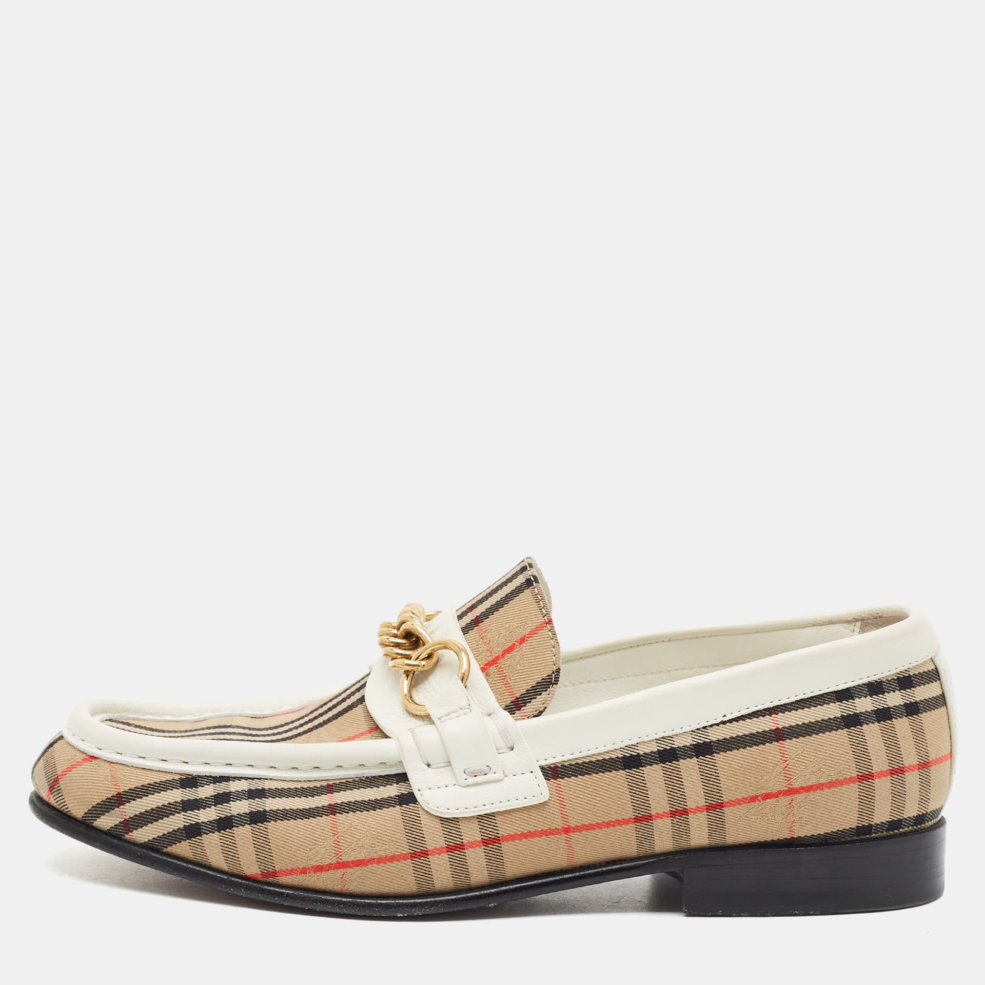 Burberry Moorley Size 38 Beige/White House Canvas and Leather Flats