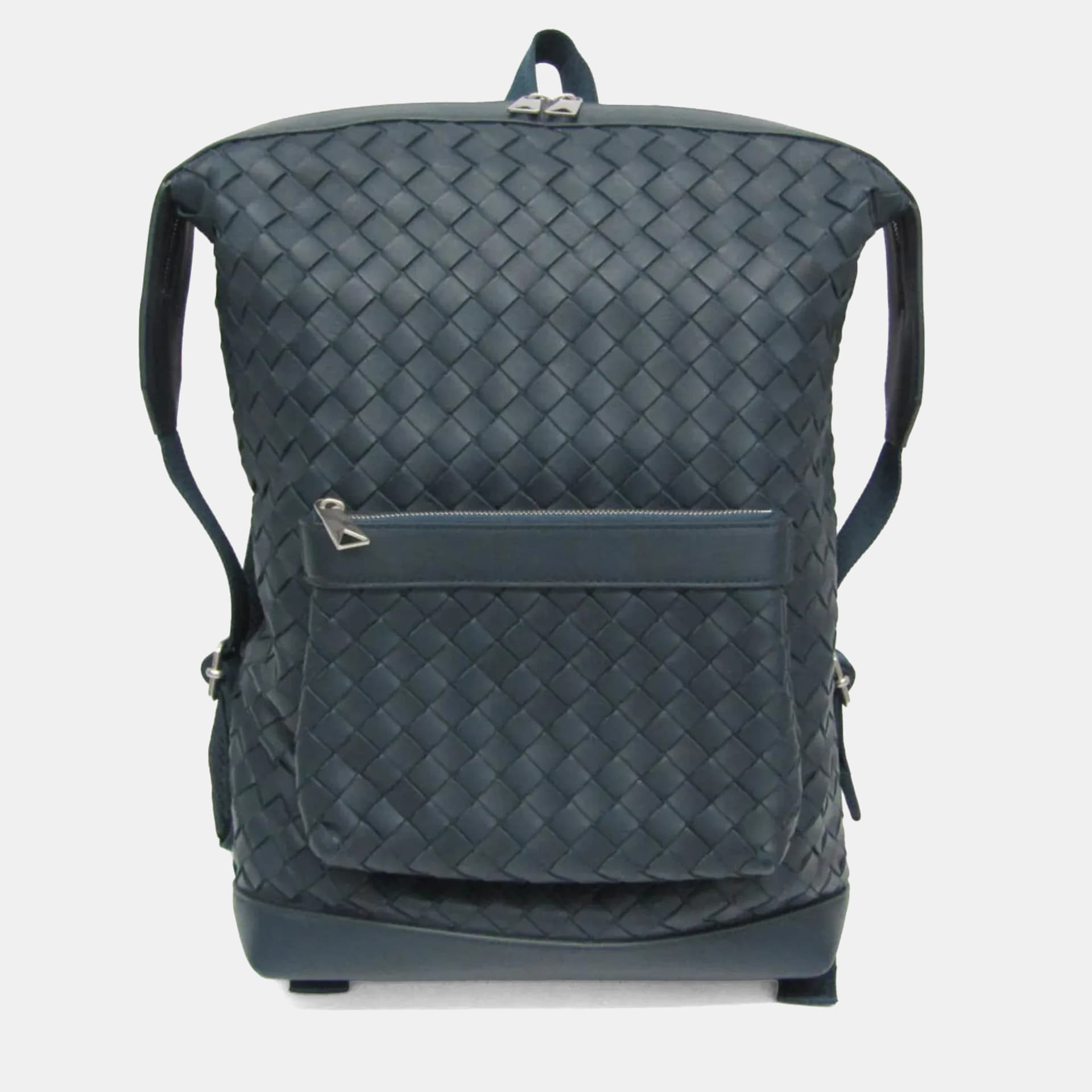 Bottega Veneta Intrecciato Backpack Navy Blue Lambskin Leather Backpack Bag