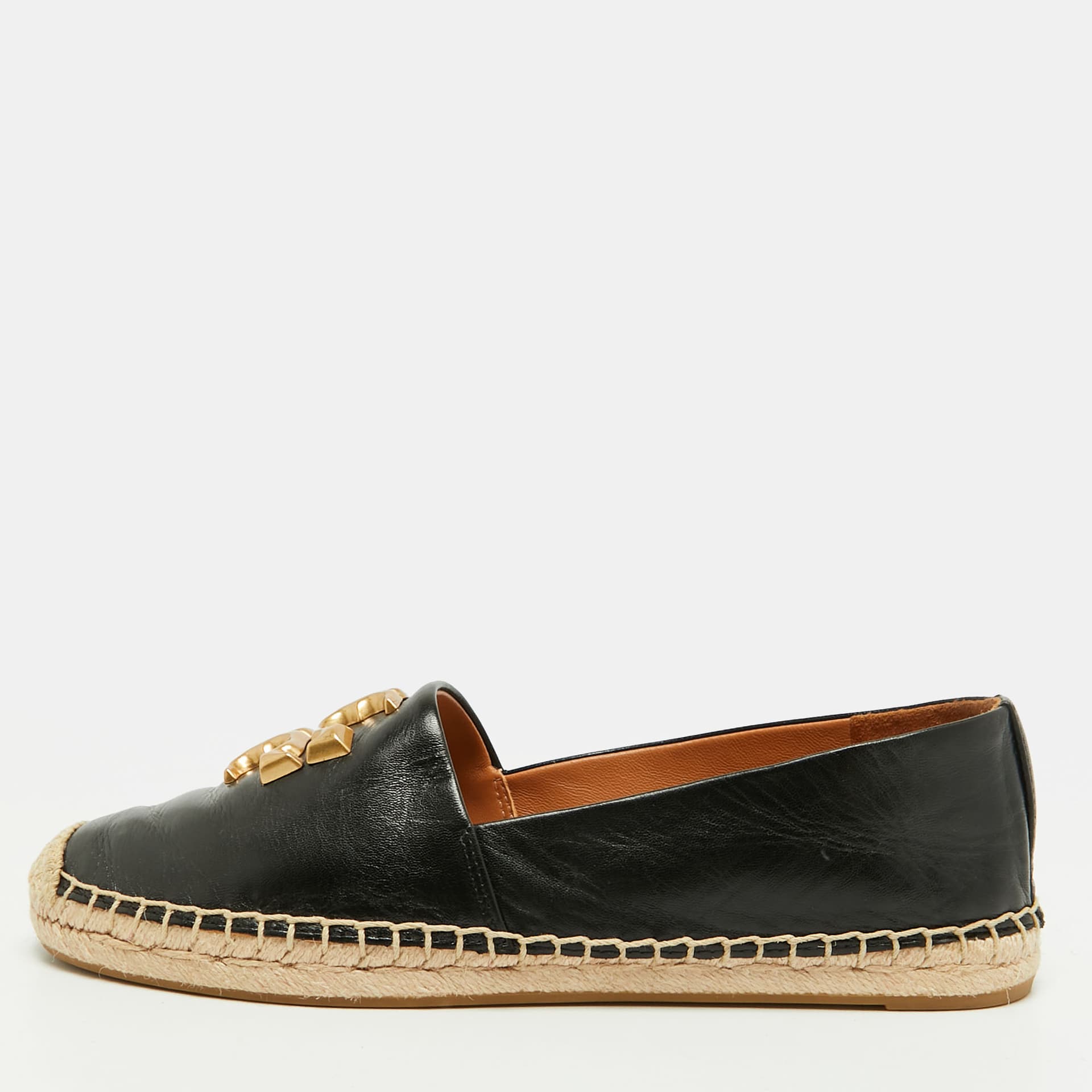 Tory Burch Eleanor Size 36.5 Black Leather Espadrille Flats