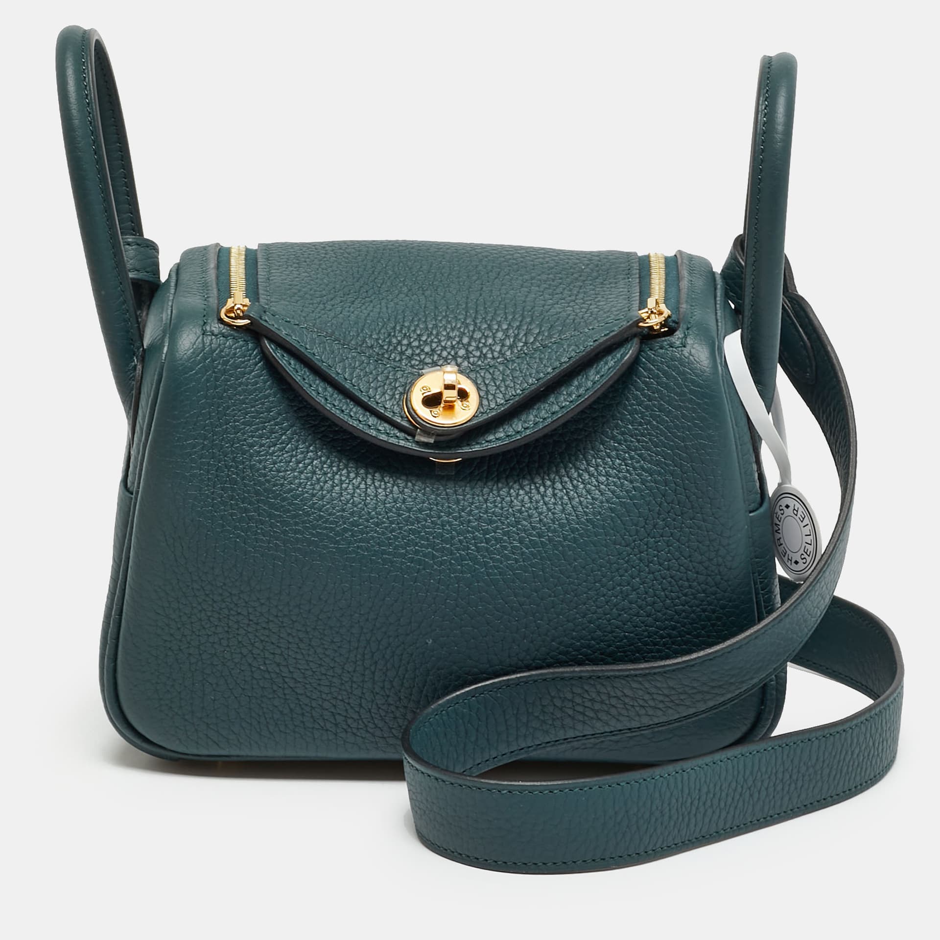Herm&egrave;s Lindy Mini Gold Finish Vert Cypress Taurillon Clemence Leather Shoulder Bag