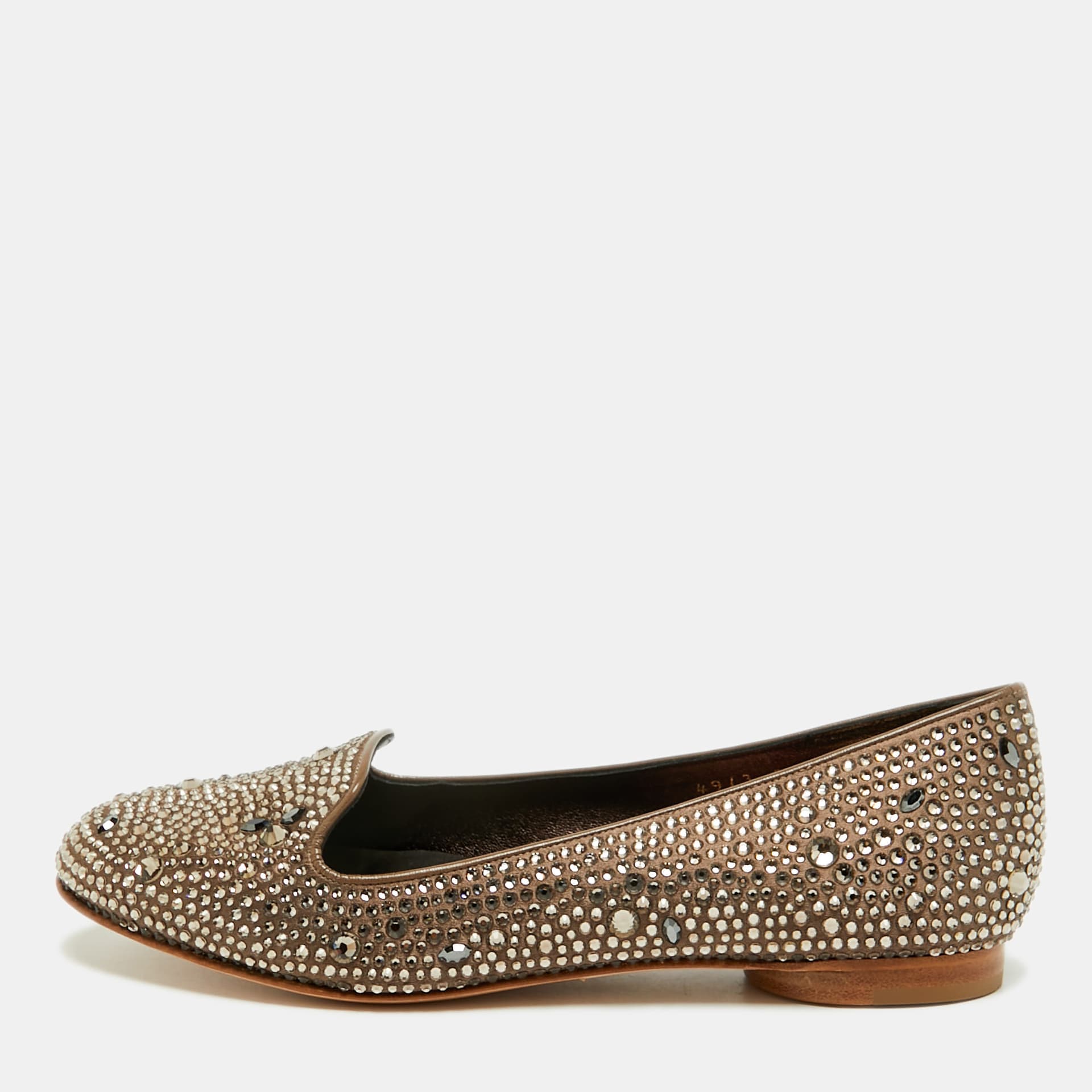 Gina Size 36 Brown Satin Crystal Embellished Ballet Flats