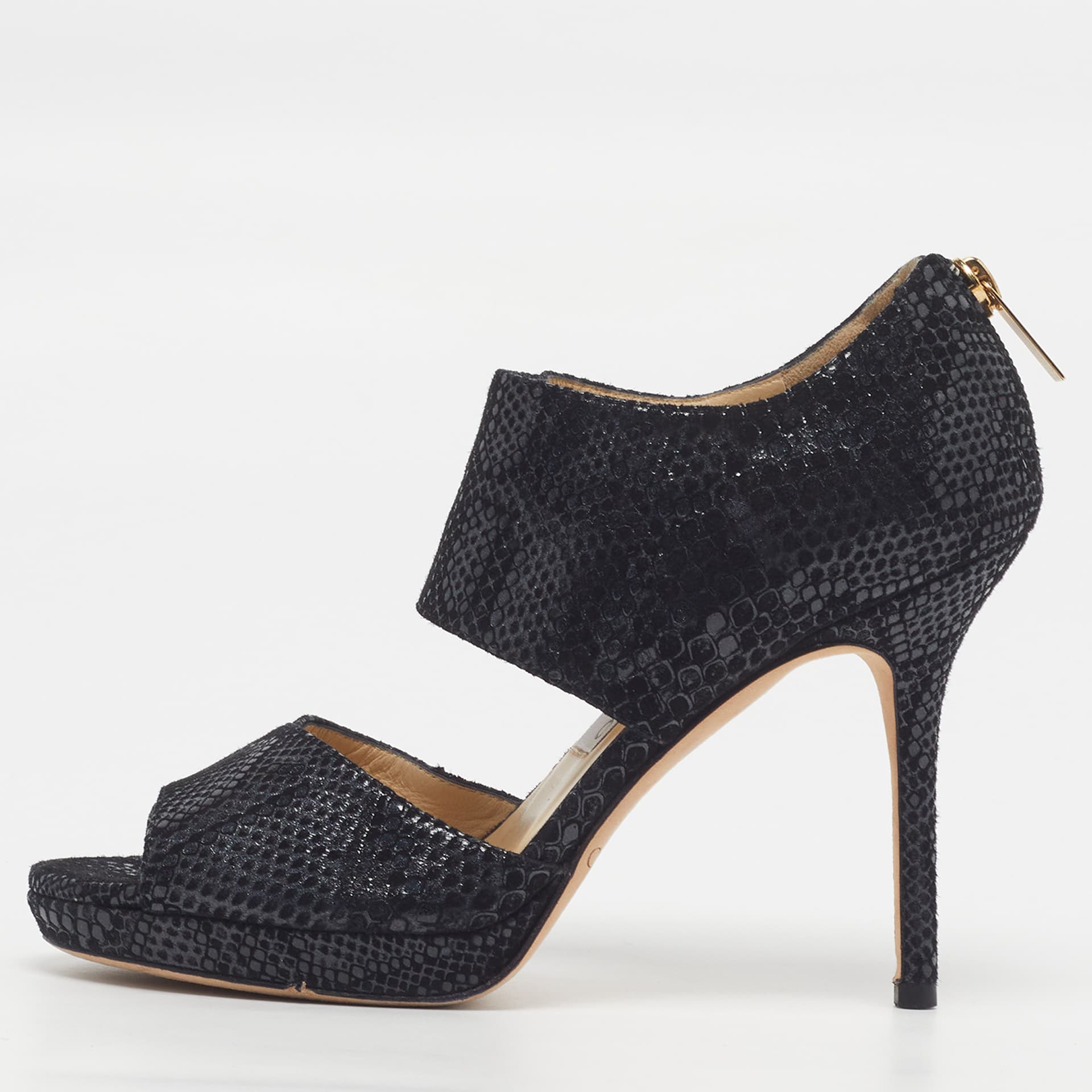 Jimmy Choo Private Size 35 Navy Blue Texture Suede Ankle Strap Sandals