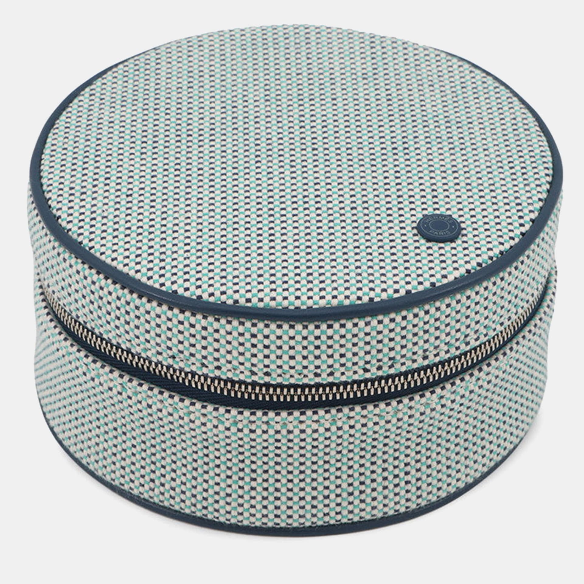 Hermes Evasion Marine White Blue Cotton Canvas Pouch Bag