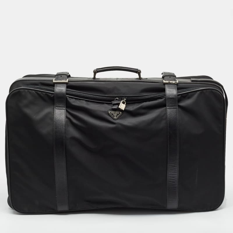 Prada Black Nylon and Saffiano Leather Rolling Garment Bag