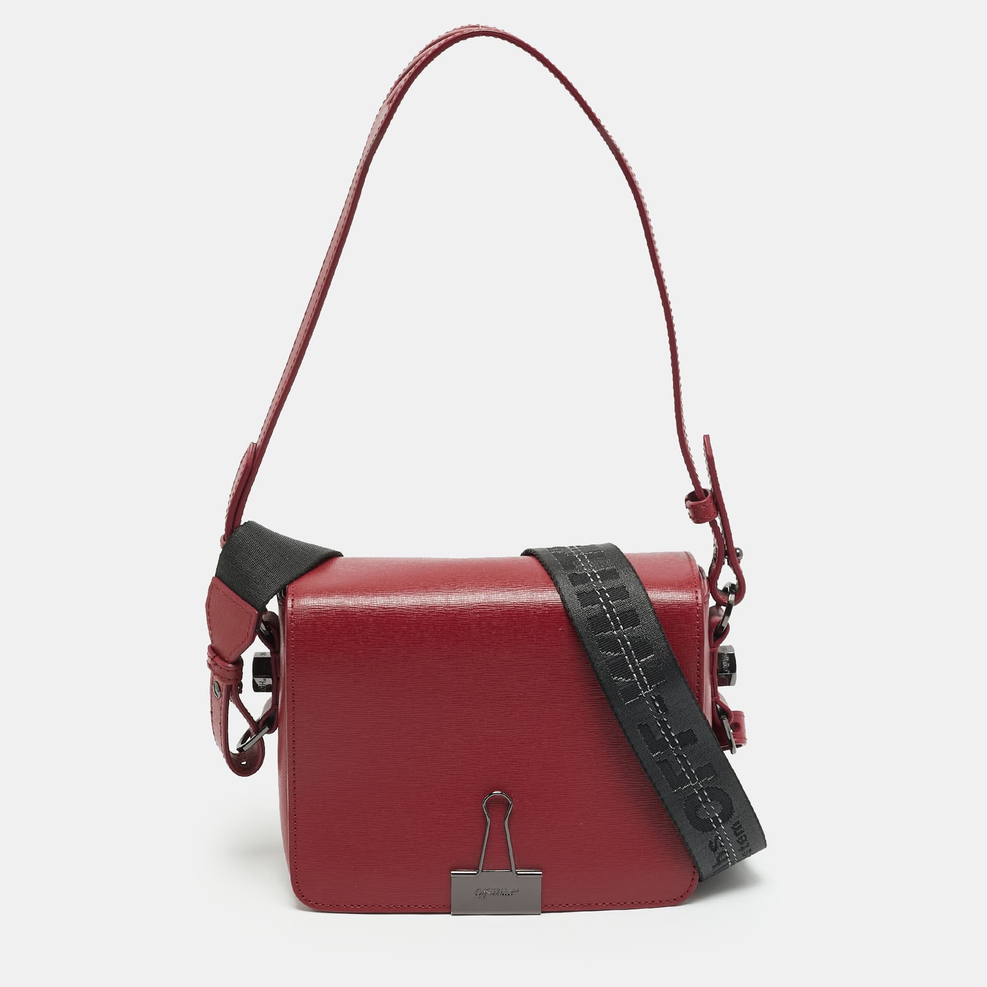 Off-White Binder Clip Mini Red Leather Shoulder Bag