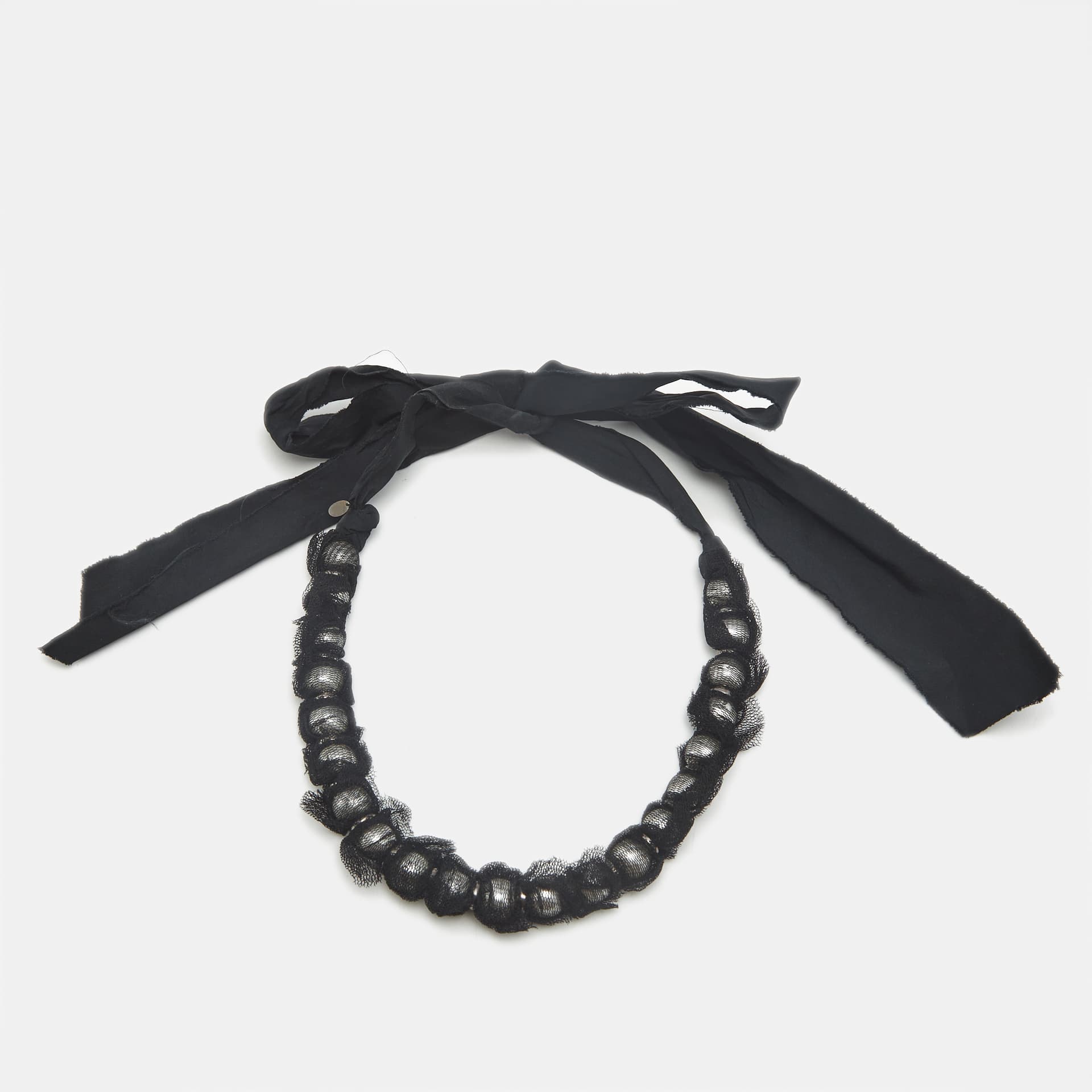 Lanvin Faux Pearl Fabric Silver Tone Necklace