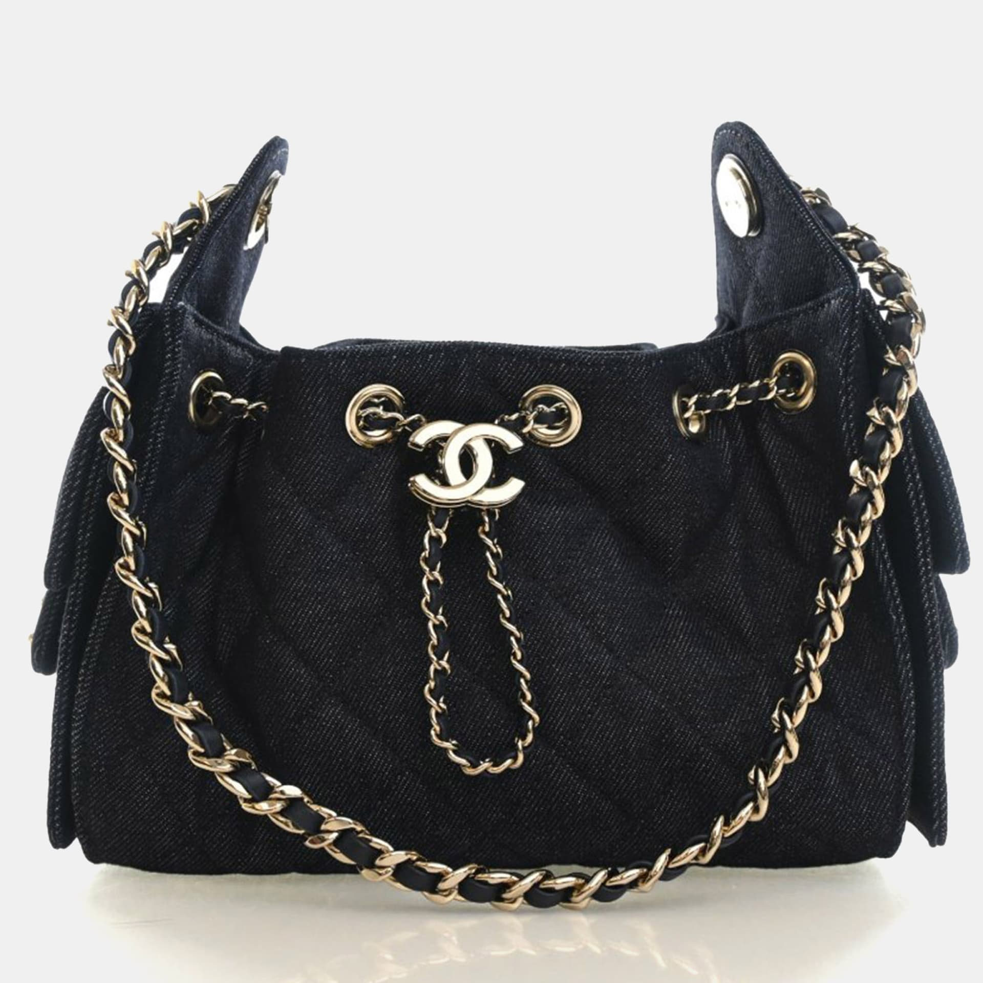 Chanel Mini Hobo Black Denim Shoulder Bag