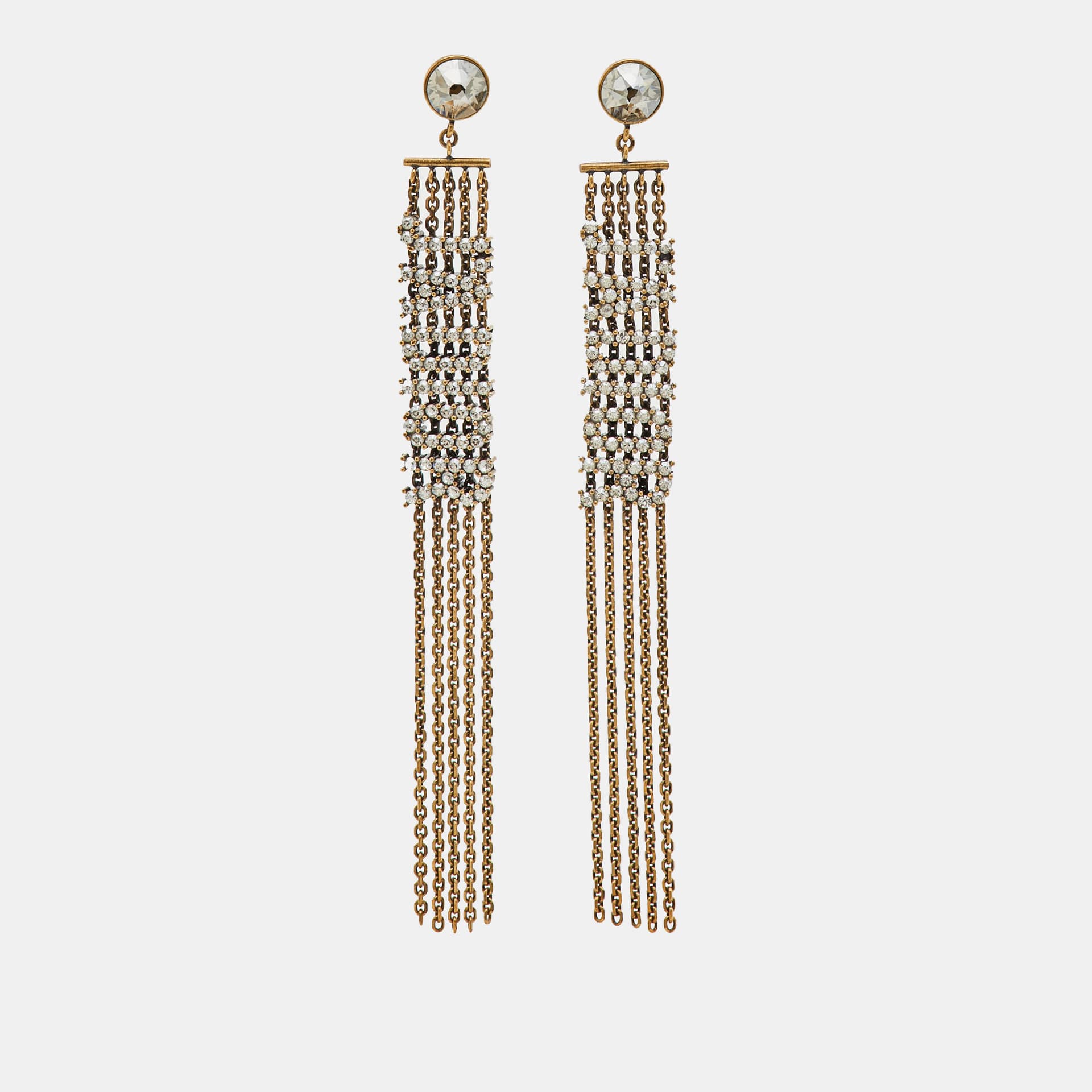 Dior J'Adior Crystal Chain Tassel Dangle Earrings
