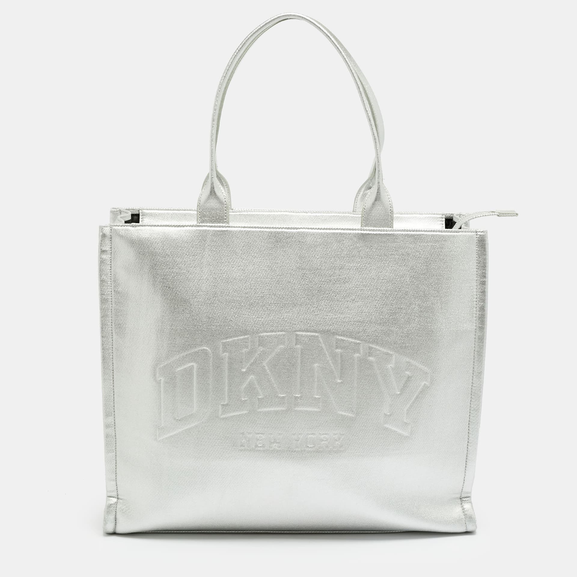 DKNY Hadlee Large Silver Coated Canvas Tote