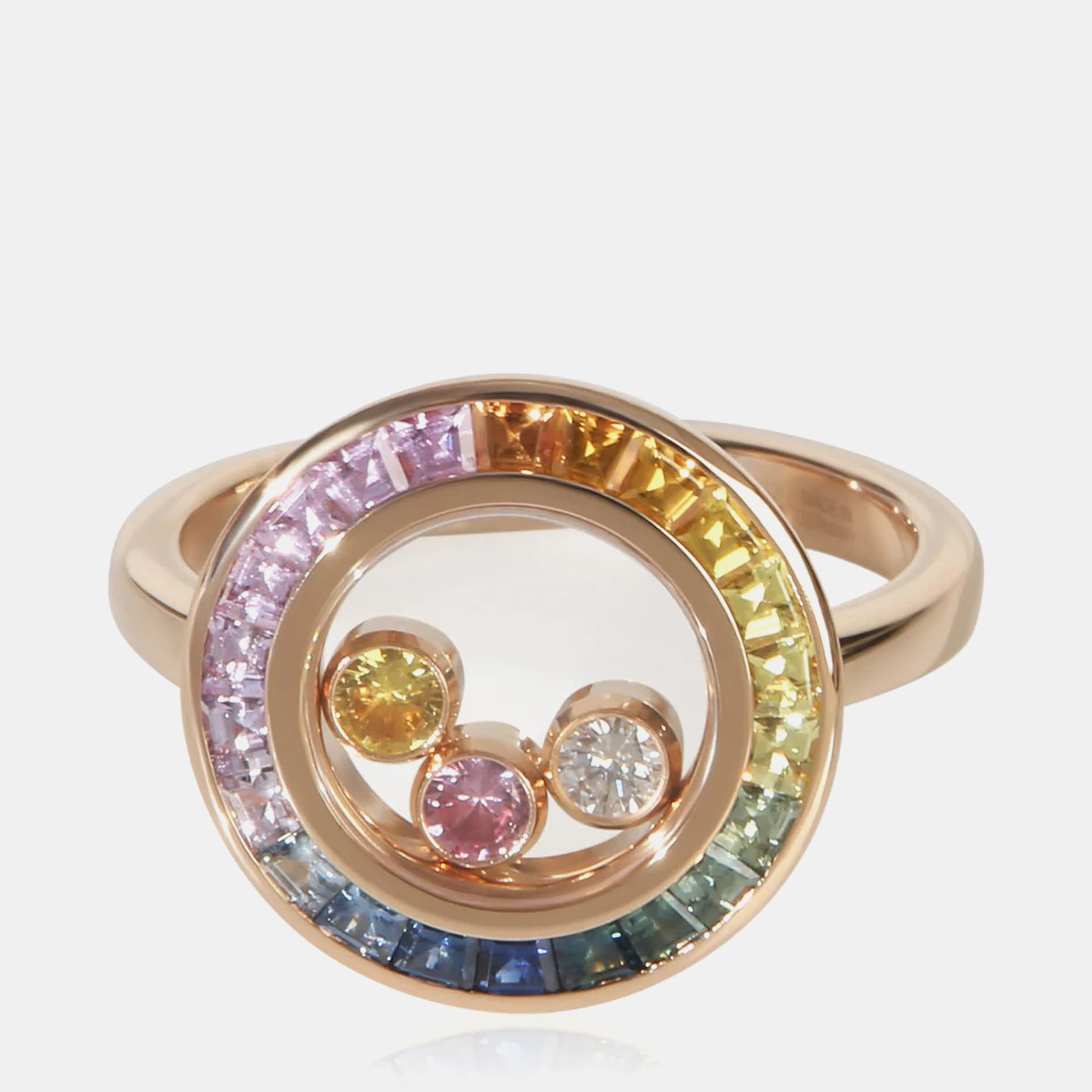 Chopard Happy Diamonds 18K Rose Gold Sapphire and Diamond Ring EU 53