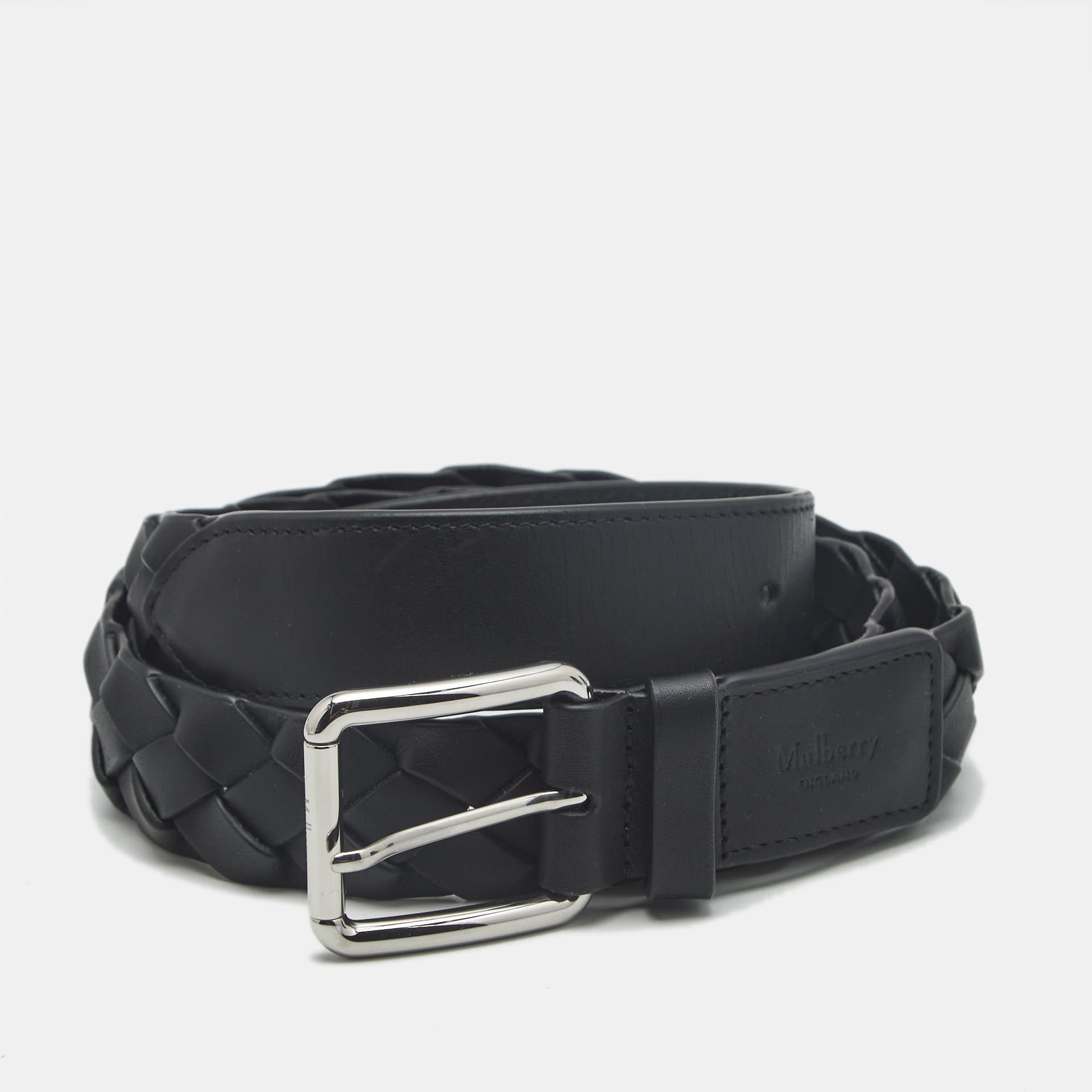 Mulberry M Buckle Belt Black Woven Leather