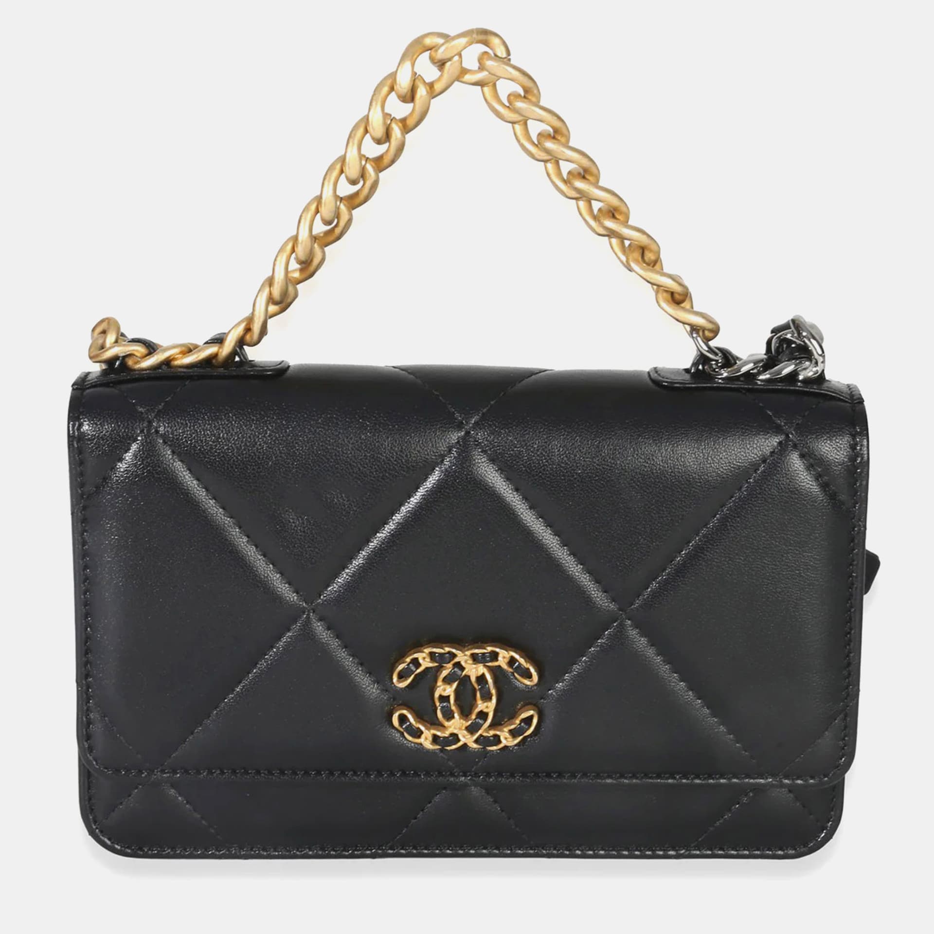 Chanel 19 Wallet On Chain Black Lambskin Leather Wallet On Chain Bag