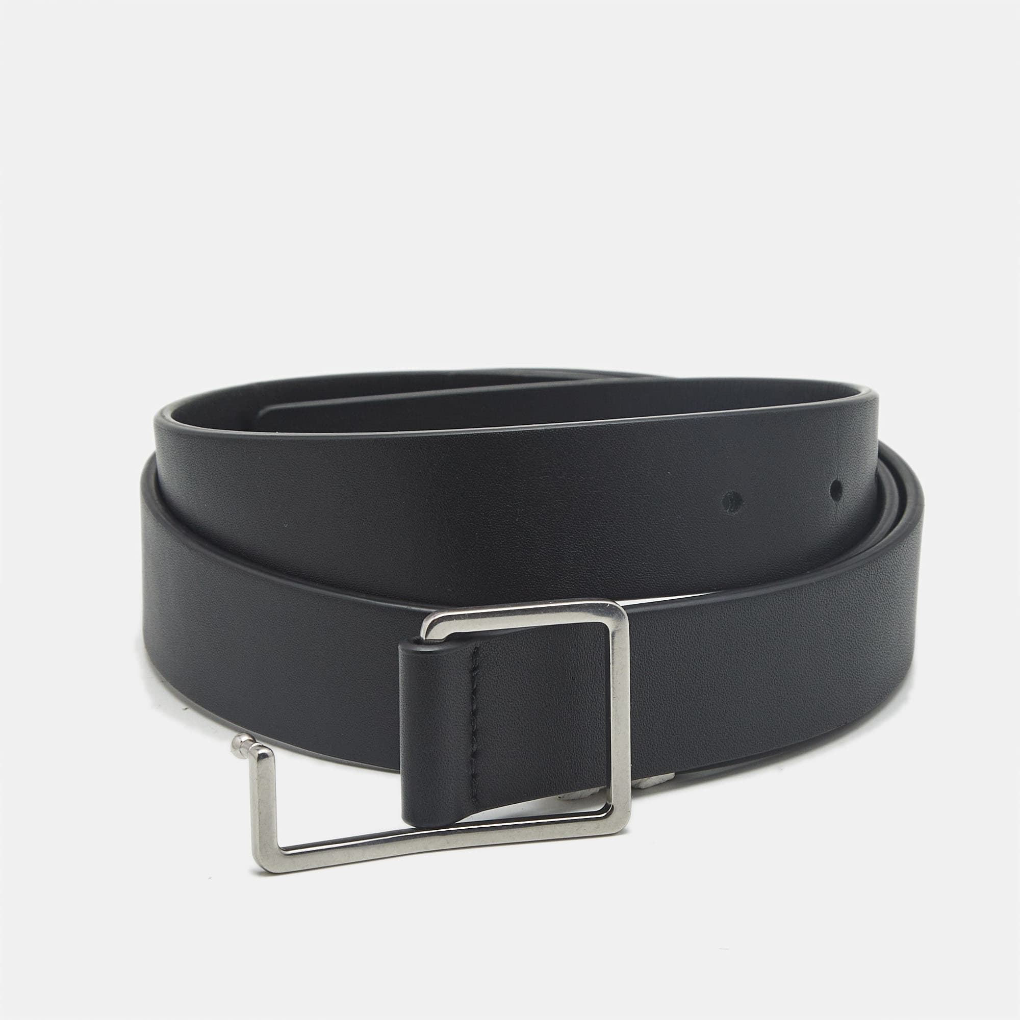 Bottega Veneta 95 CM Buckle Belt Black Leather