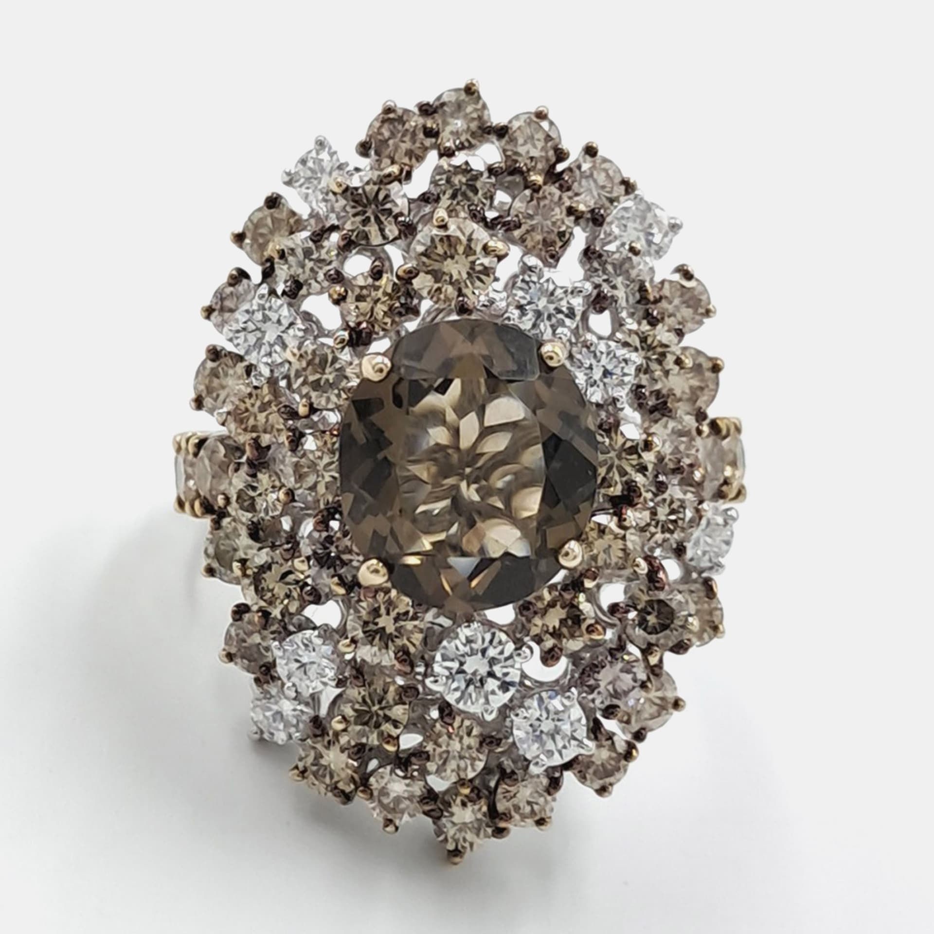 Damiani 18k White Gold Brown Diamond Smoky Quartz Anima Ring EU 47