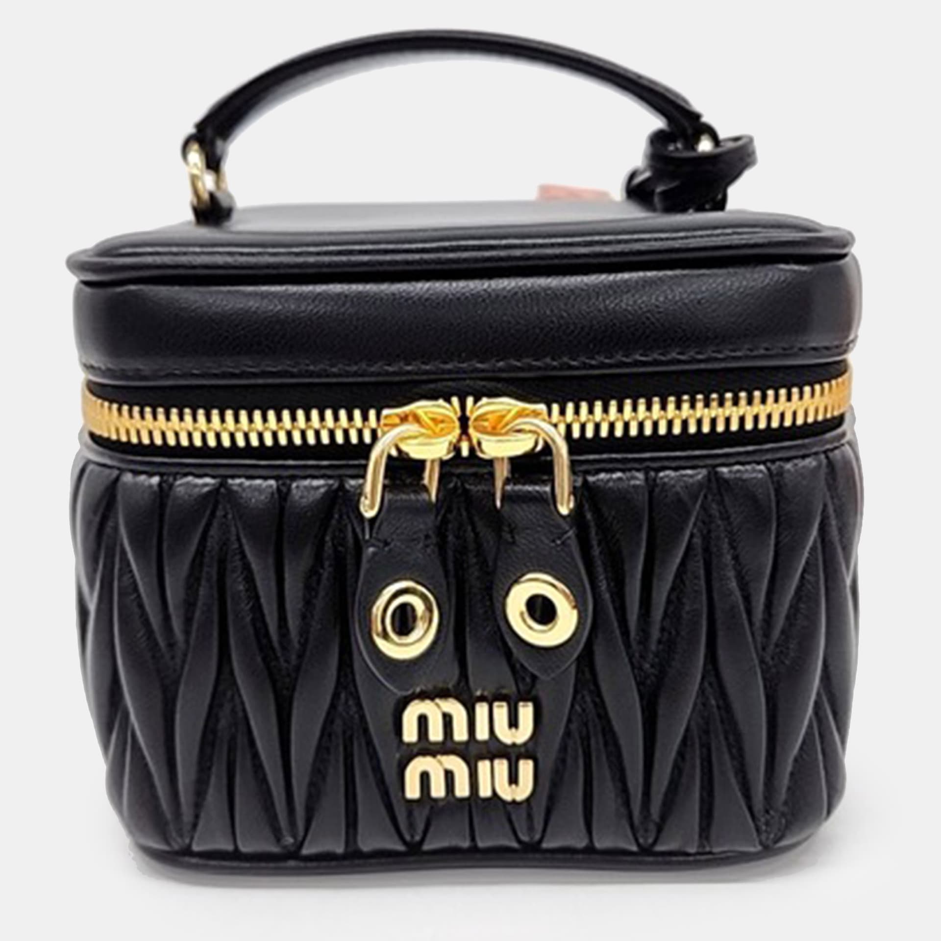 Miu Miu Black Leather  Matras&eacute; Top Handle Tote Bag