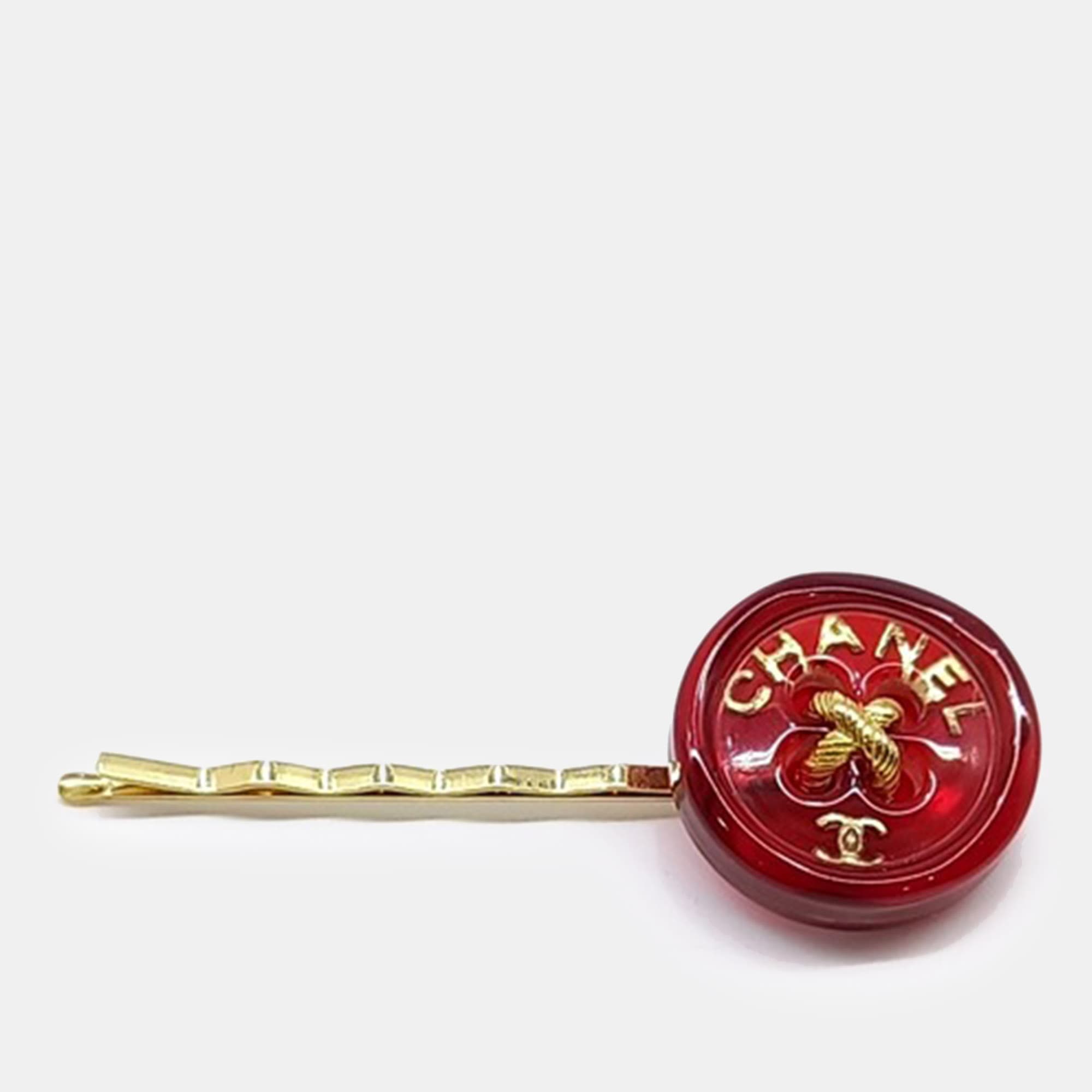 Chanel Metal Red/Gold hairpin