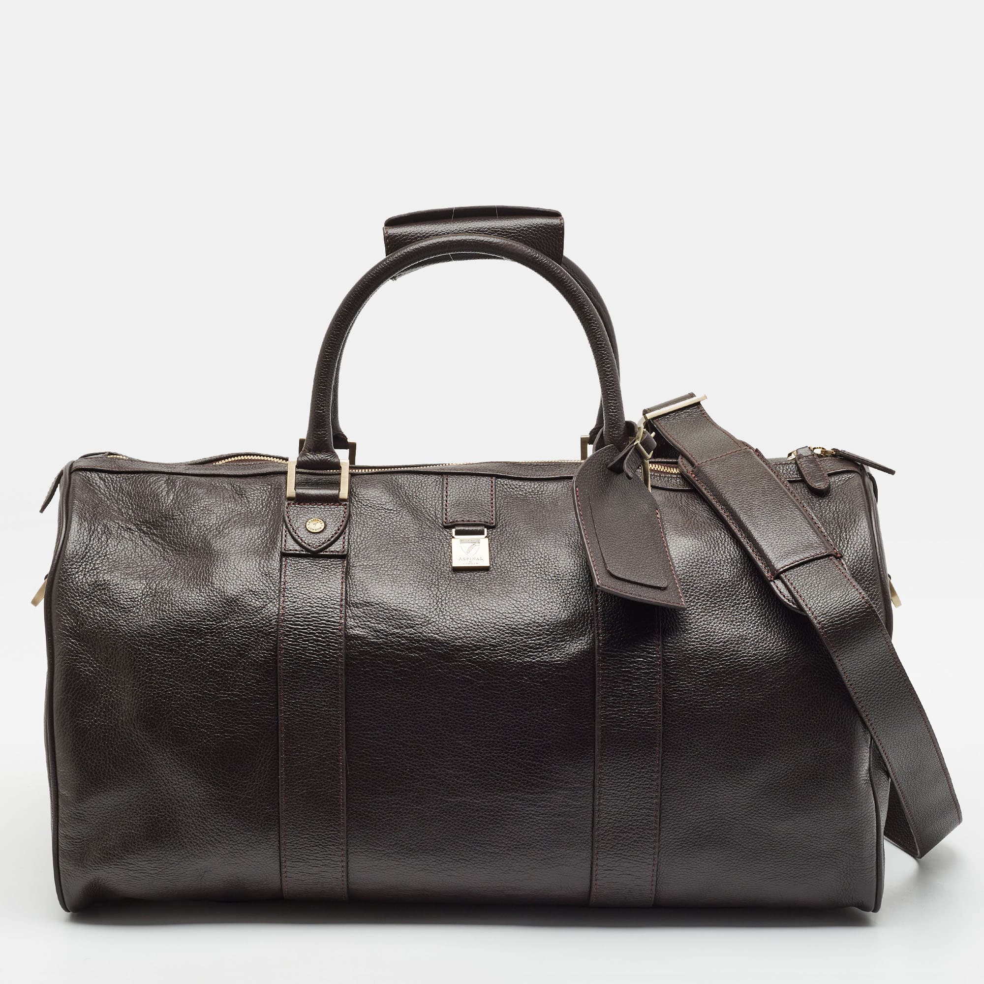 Aspinal Of London Boston Travel Dark Brown Leather Duffle Bag