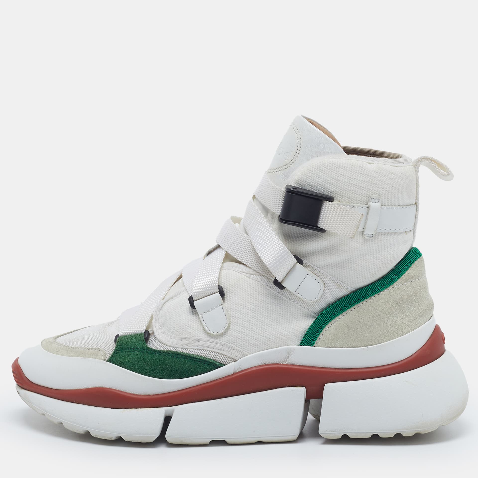 Chloe Sonnie Size 37 Multicolor Canvas and Suede High Top Sneakers