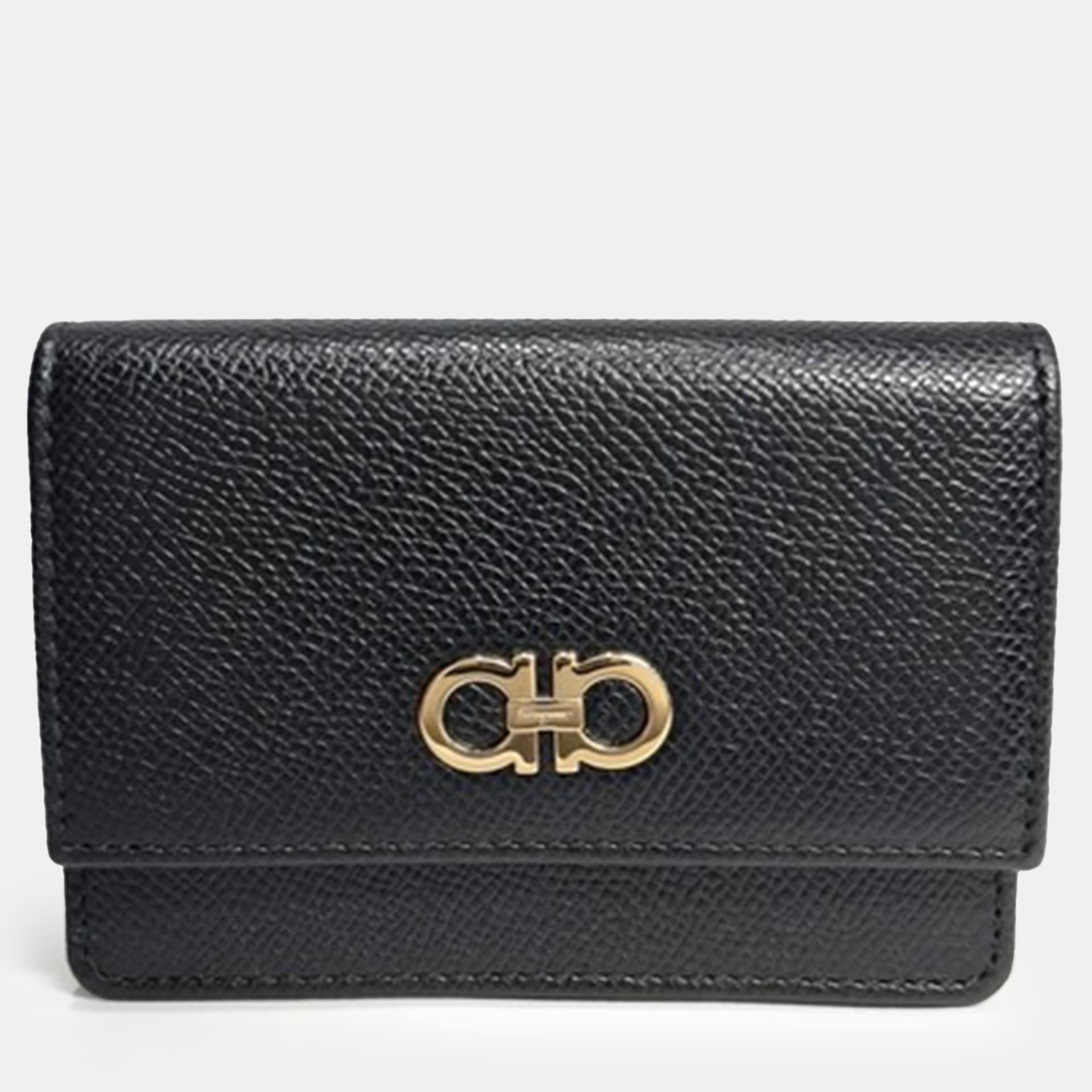 Salvatore Ferragamo Gancini Black Leather Card Holder Bag