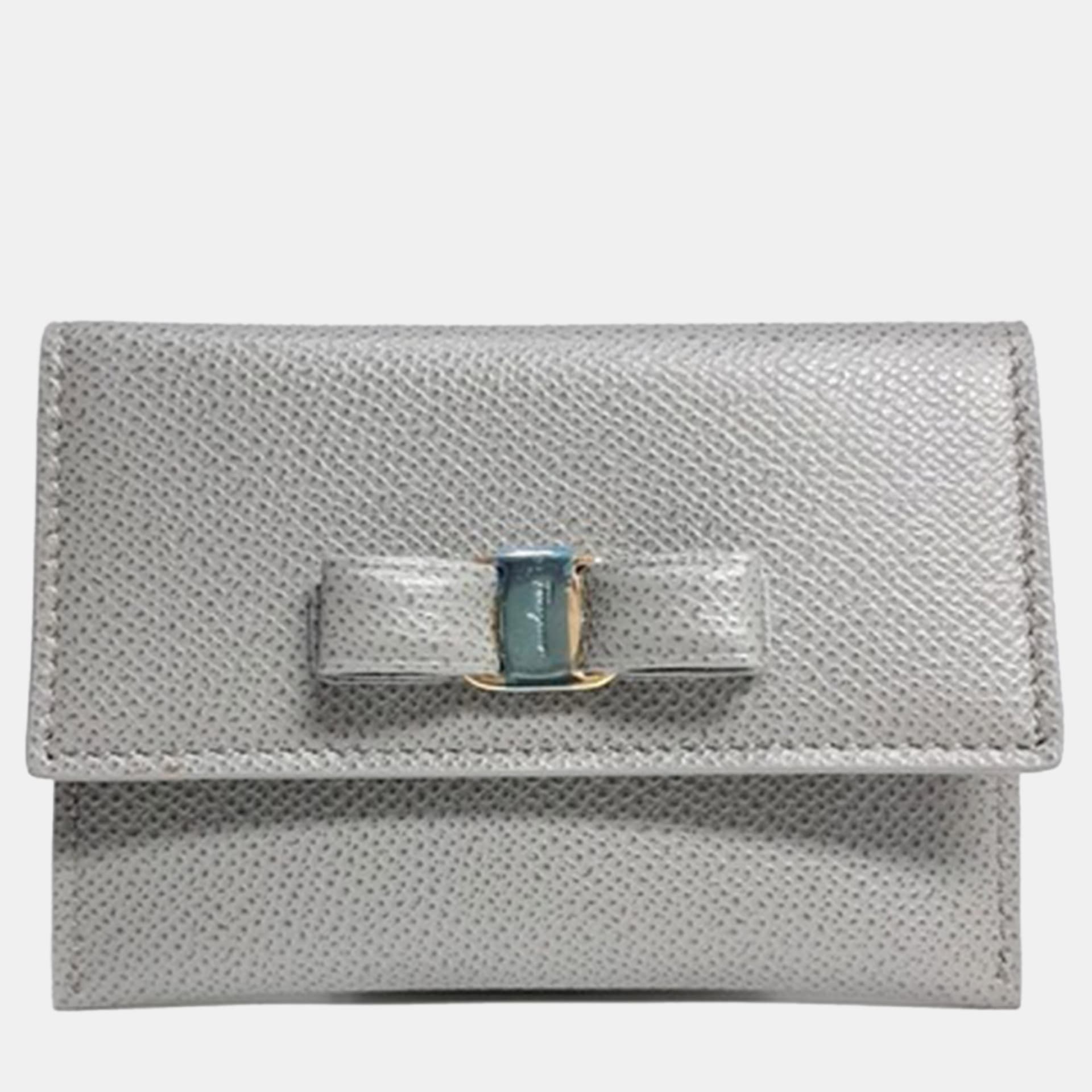 Salvatore Ferragamo Vara Grey Leather Card Holder Wallet