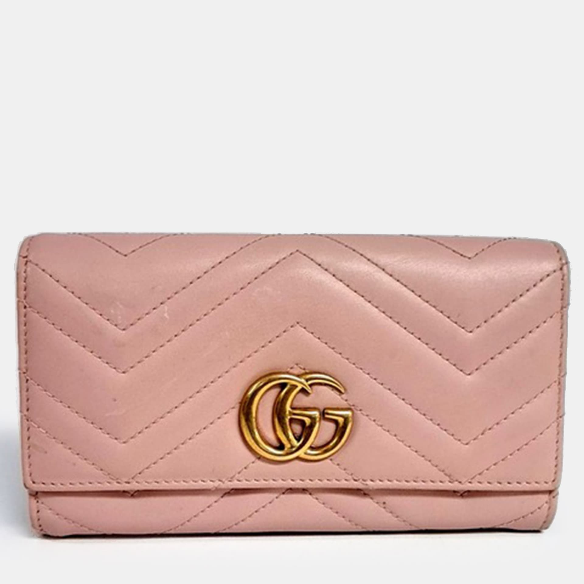 Gucci Pink Leather Marmont long wallet