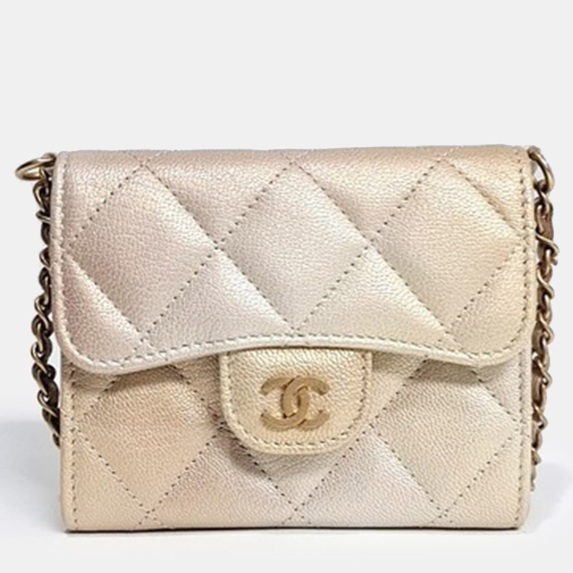 Chanel AP0238 Metallic Gold Leather Chain Card Wallet Bag