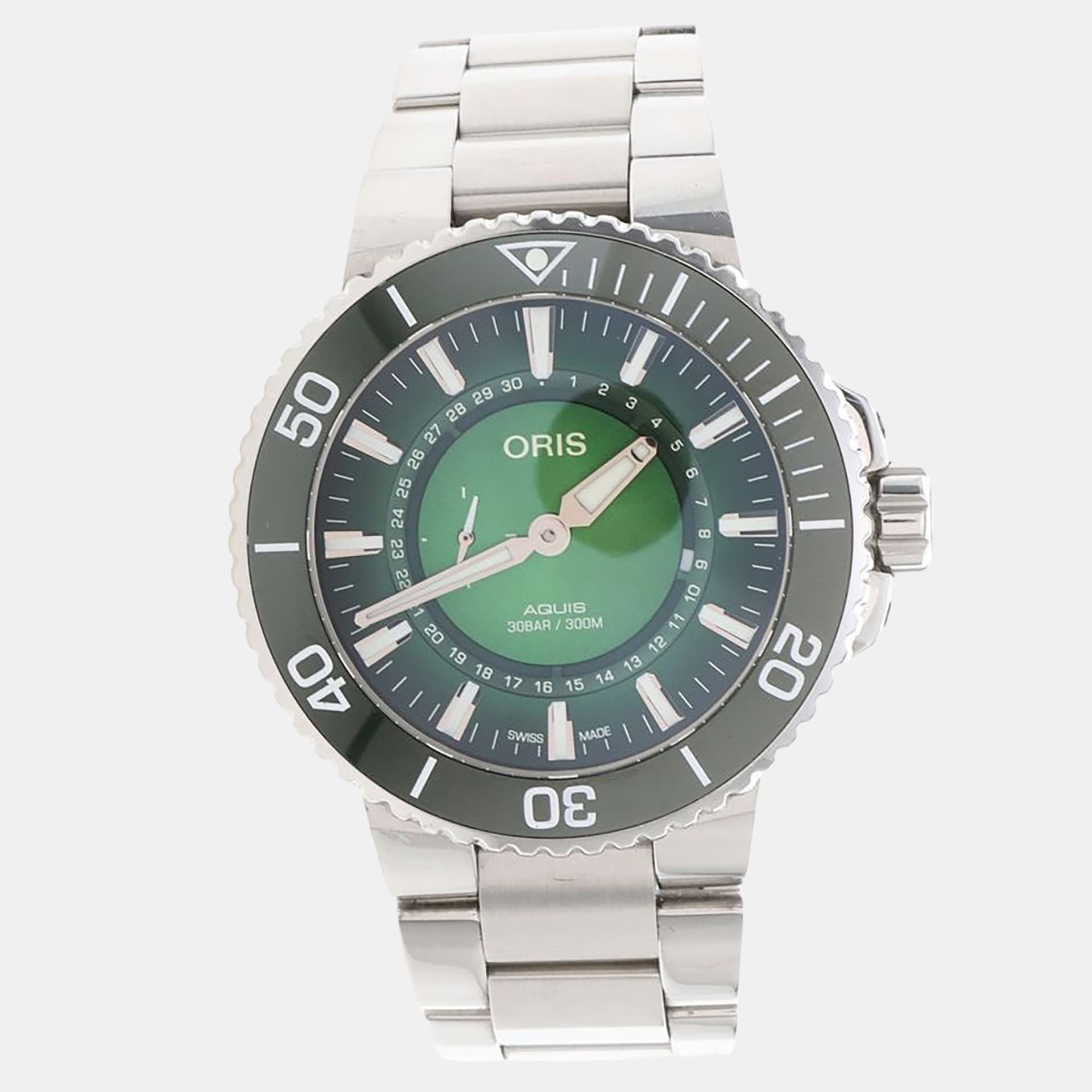 Oris Hangang Limited Edition Aquis 743 7734 4187 Green Stainless Steel Automatic Men's Wristwatch 43.5mm