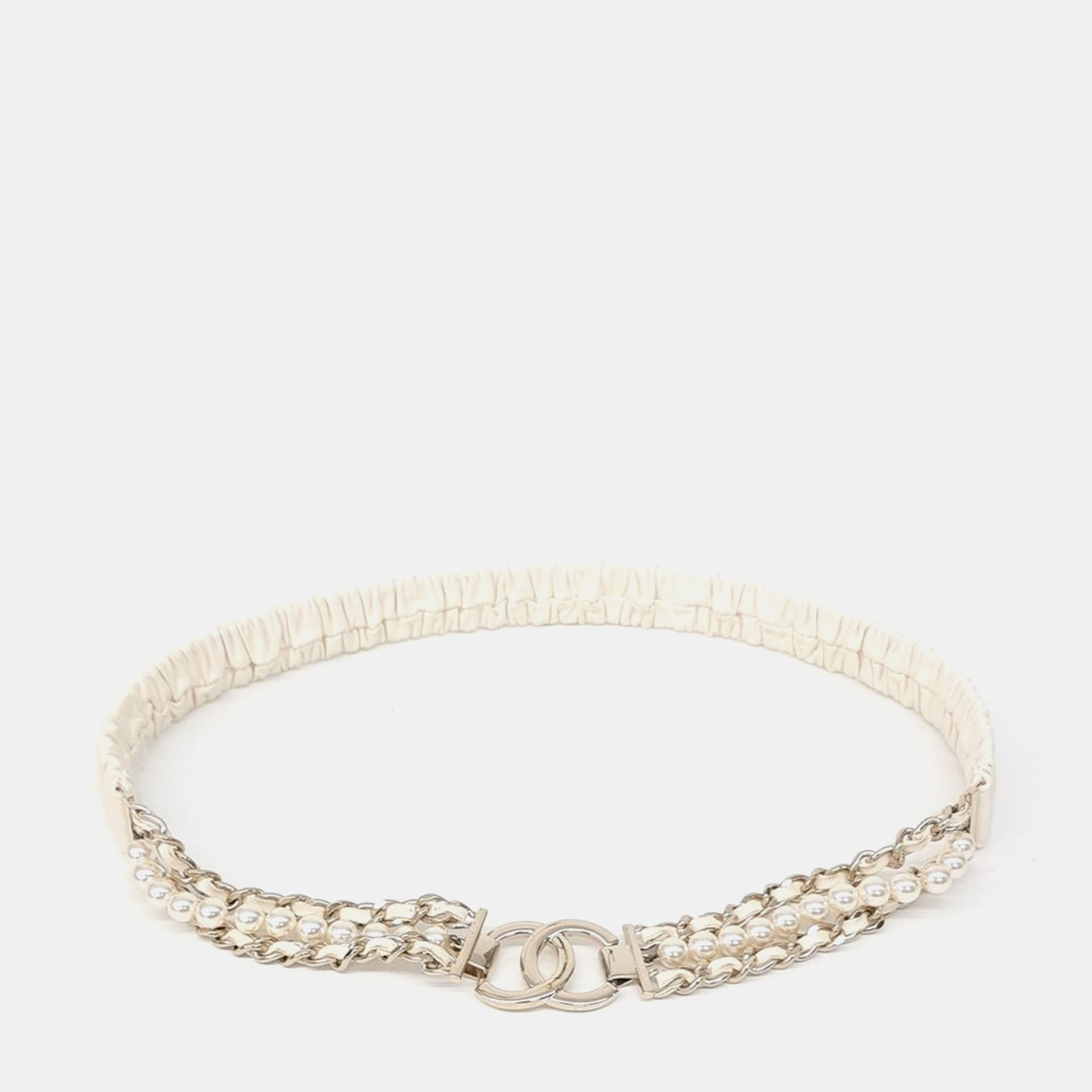 Chanel CC Logo Leather Banding Belt SHW