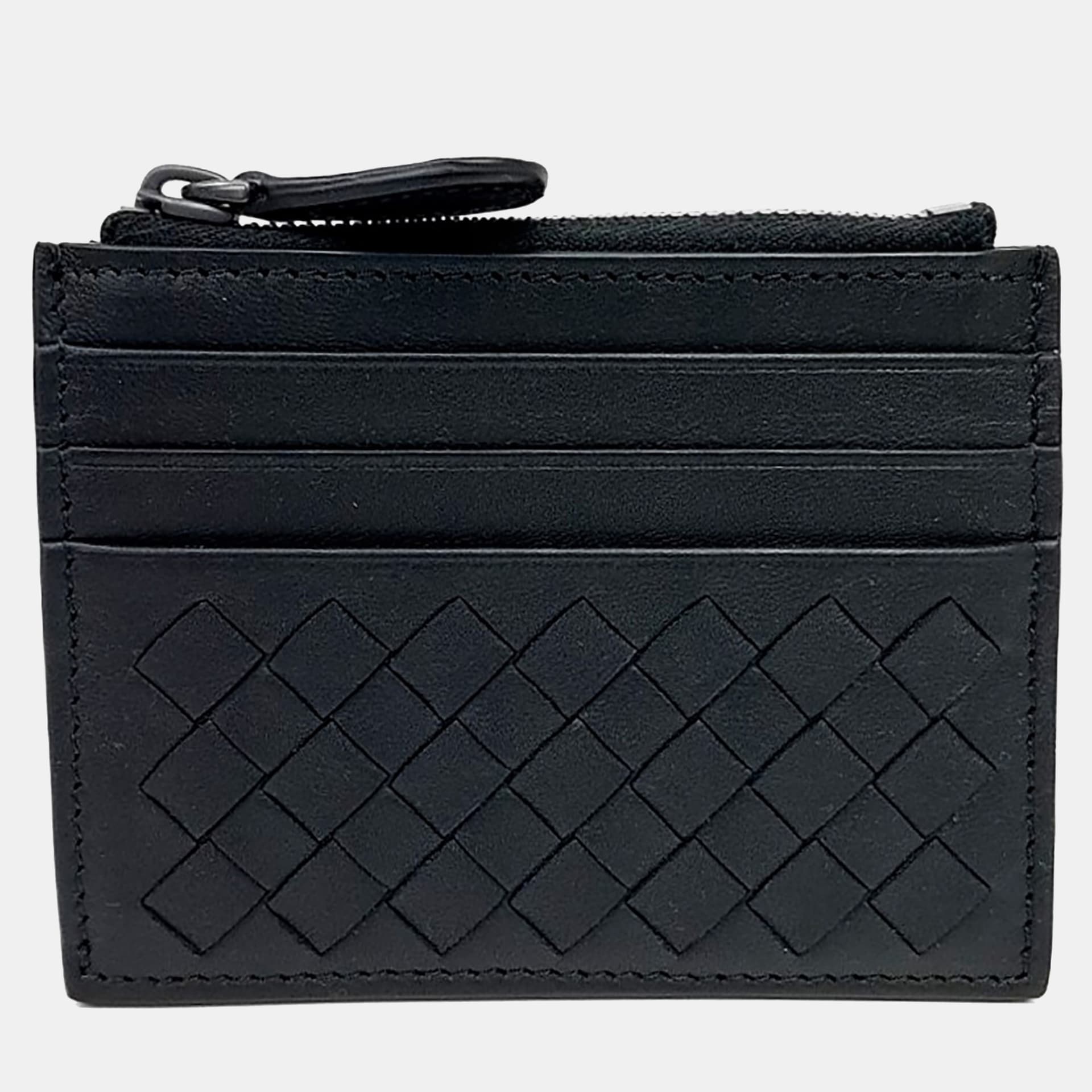 Bottega Veneta Black Leather Mesh Card Holder