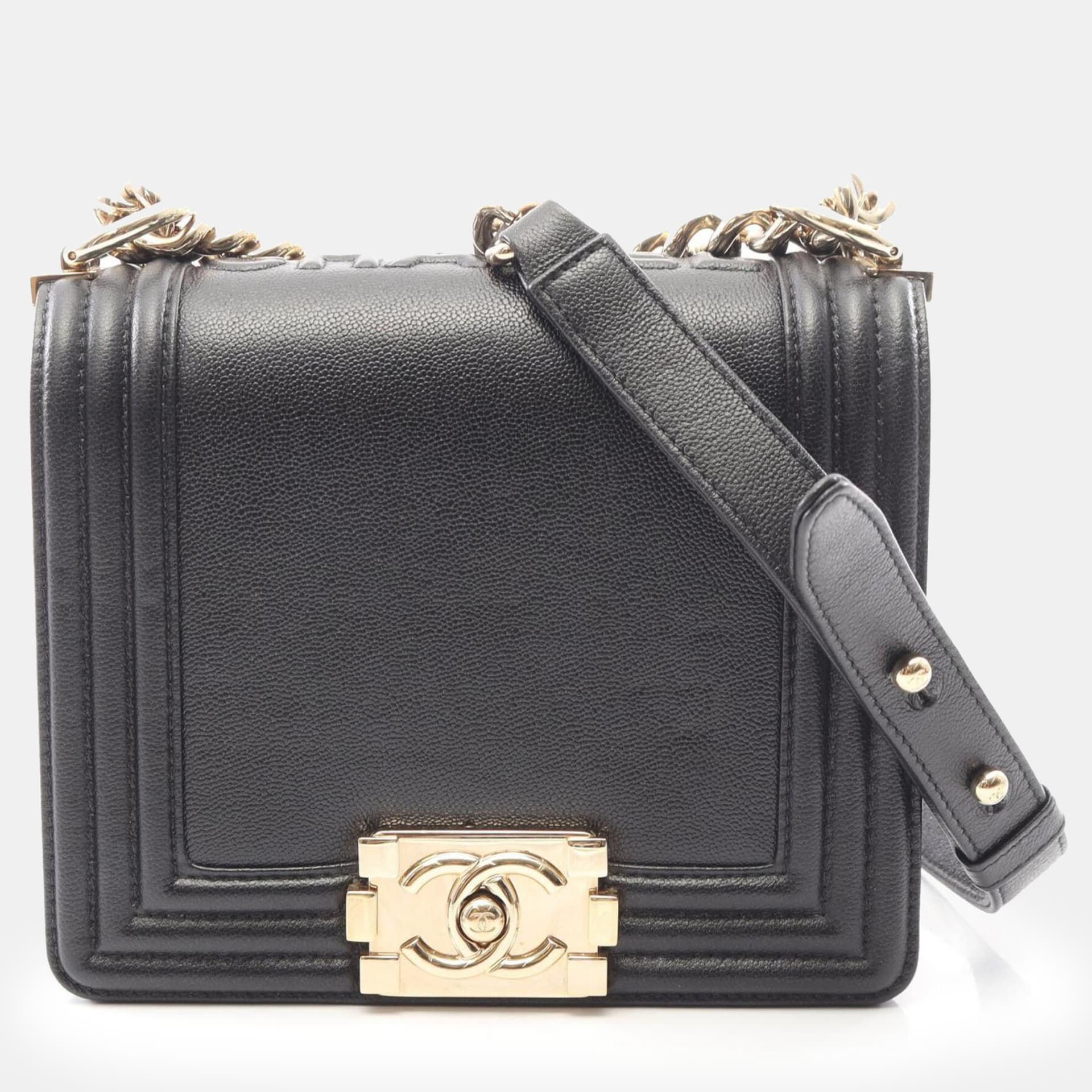 Chanel Boy Black Caviar Grained Calfskin Leather Shoulder Bag