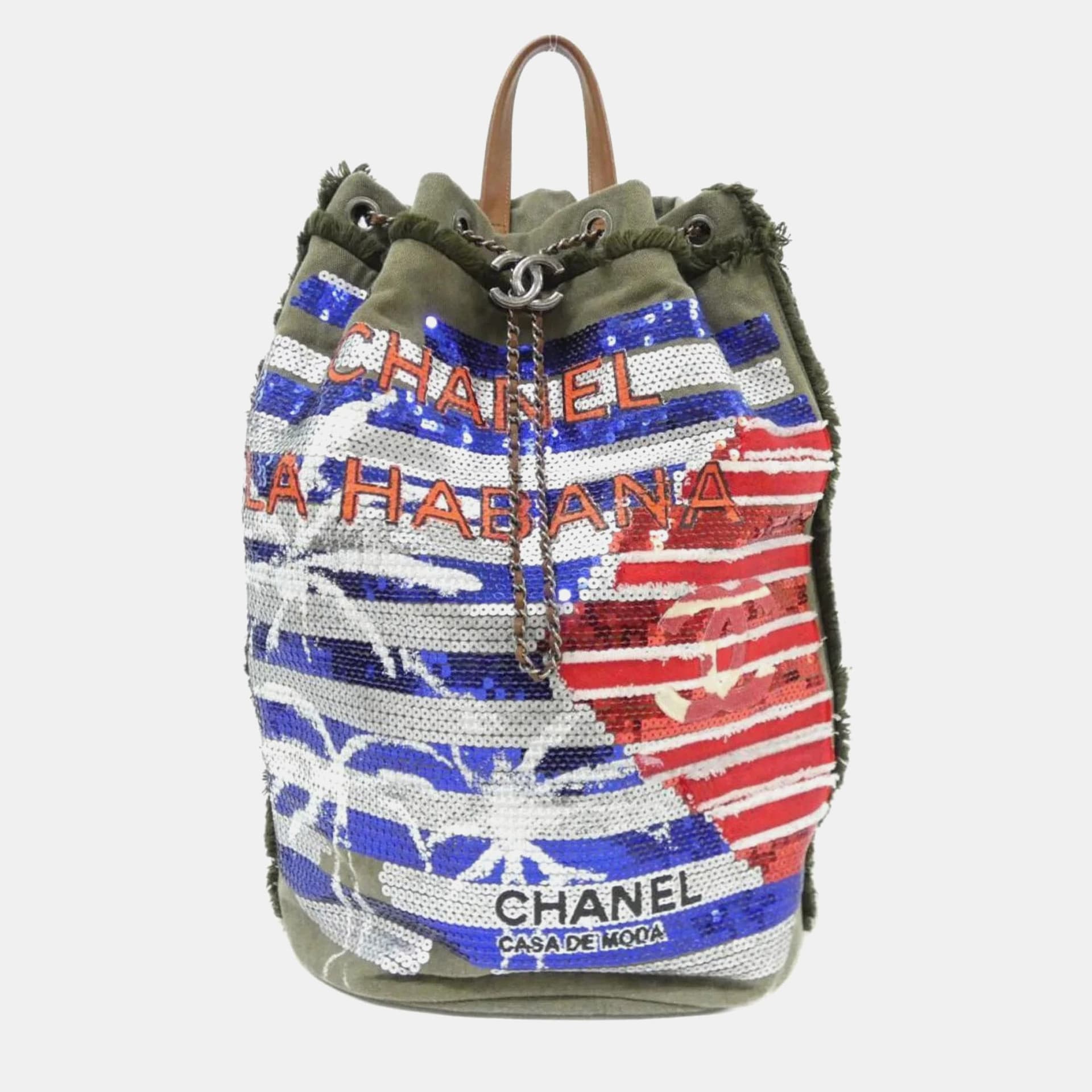 Chanel Cubano Trip Red/ White/Blue Sequin and Canvas Backpack Bag