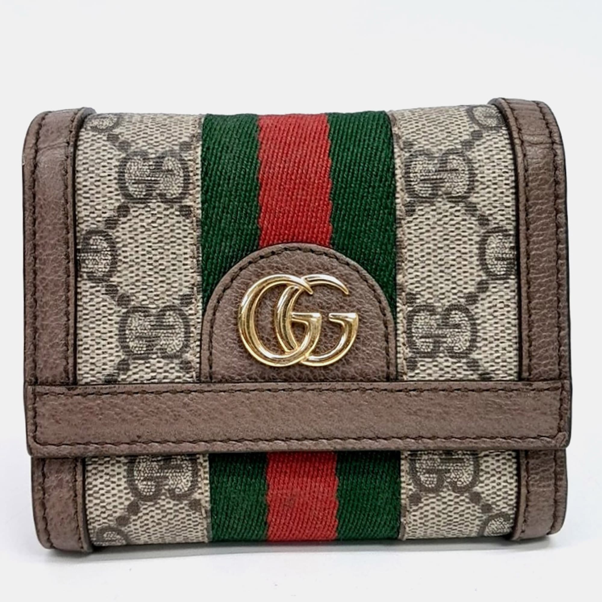 Gucci Beige Brown Canvas and Leather Ophidia Wallet (523174)