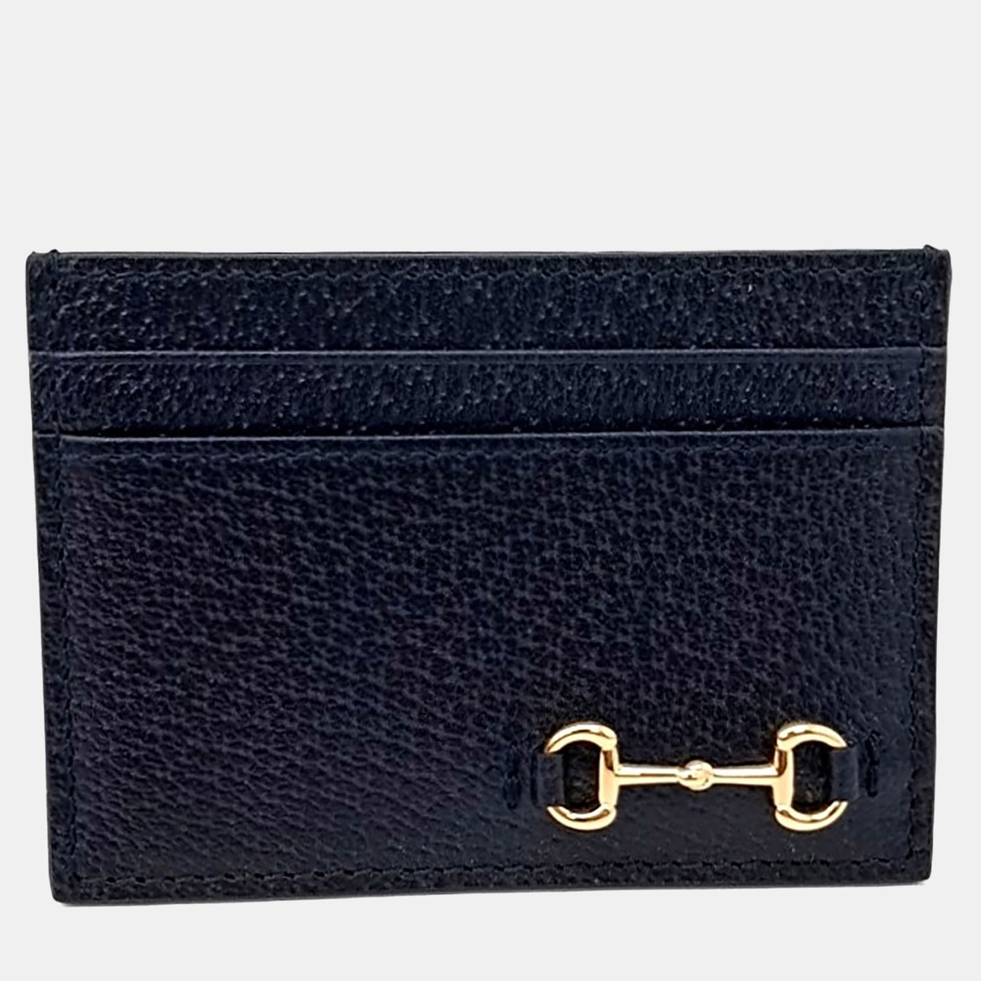 Gucci Leather Dark Navy Horsebit Card Holder (700469)