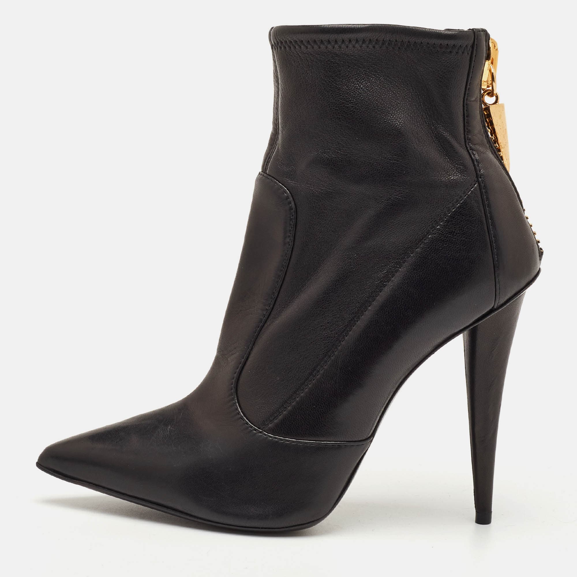 Giuseppe Zanotti Size 37 Black Leather Pointed Toe Ankle Length Boots