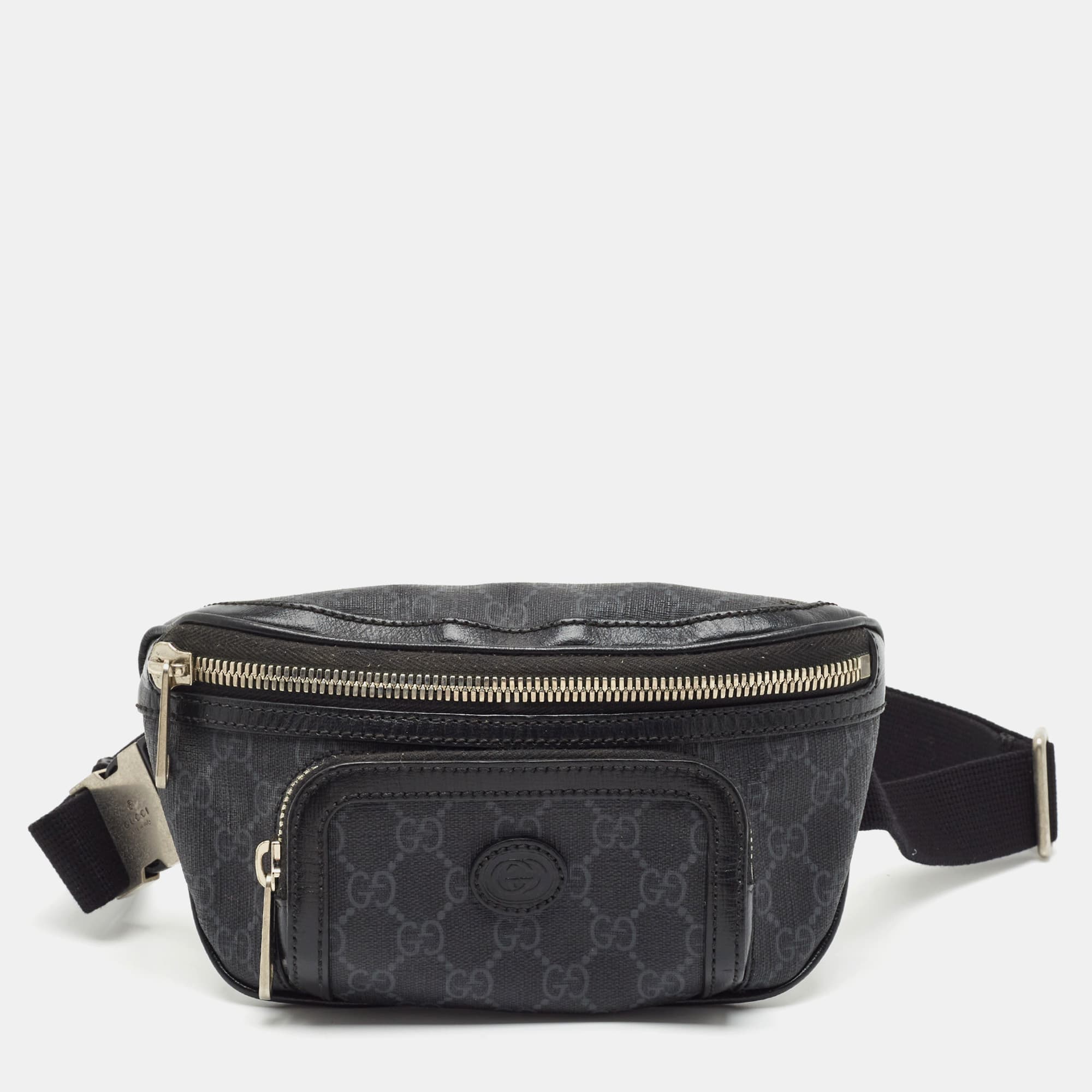 Gucci Black GG Supreme Canvas and Leather Belt Bag