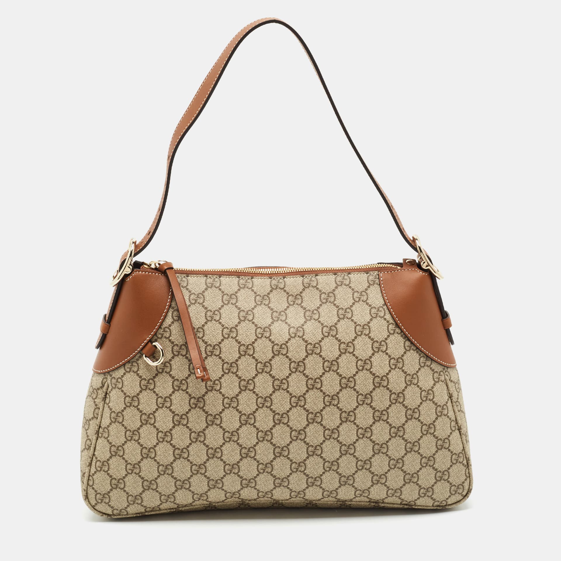 Gucci GG Emblem Large Beige/Brown GG Supreme Canvas and Leather Shoulder Bag