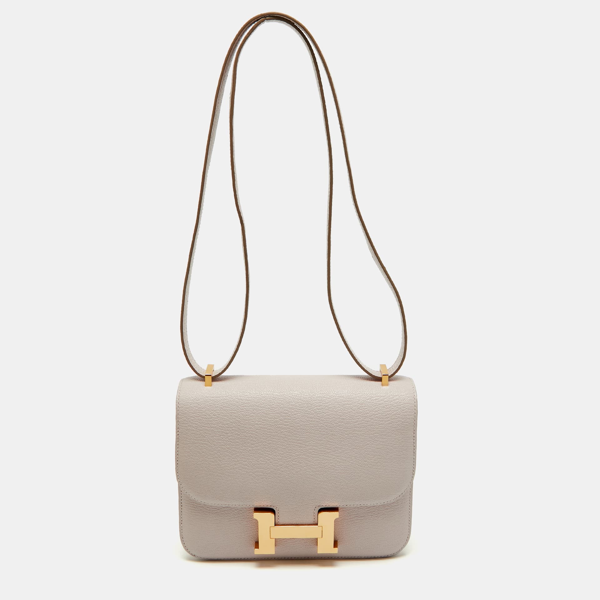 Hermes Constance 18 Mini Rose Gold Finish Mauve Pale Chevre Leather Crossbody Bag