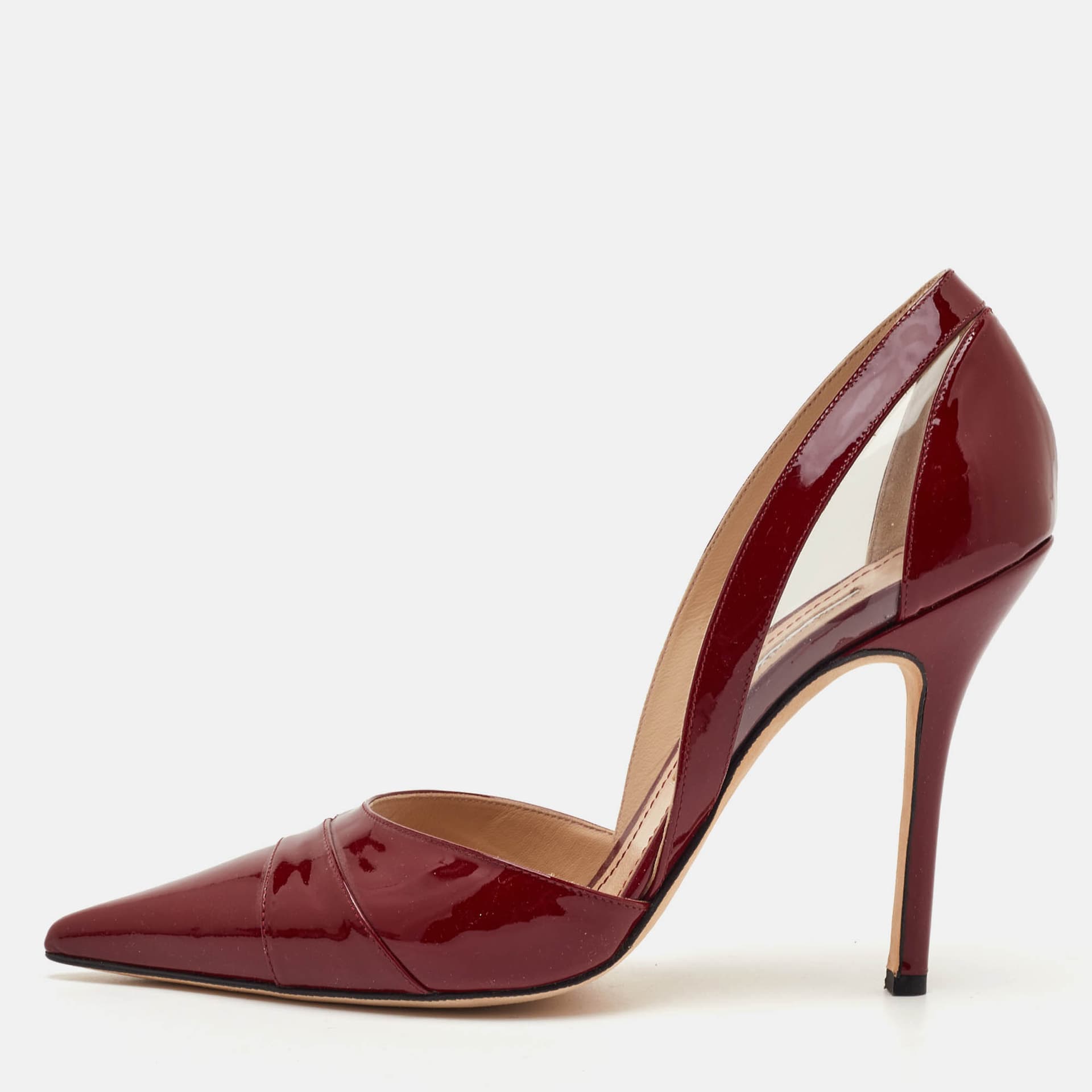 Manolo Blahnik Size 39.5 Burgundy Patent Leather Pointed Toe D'orsay Pumps